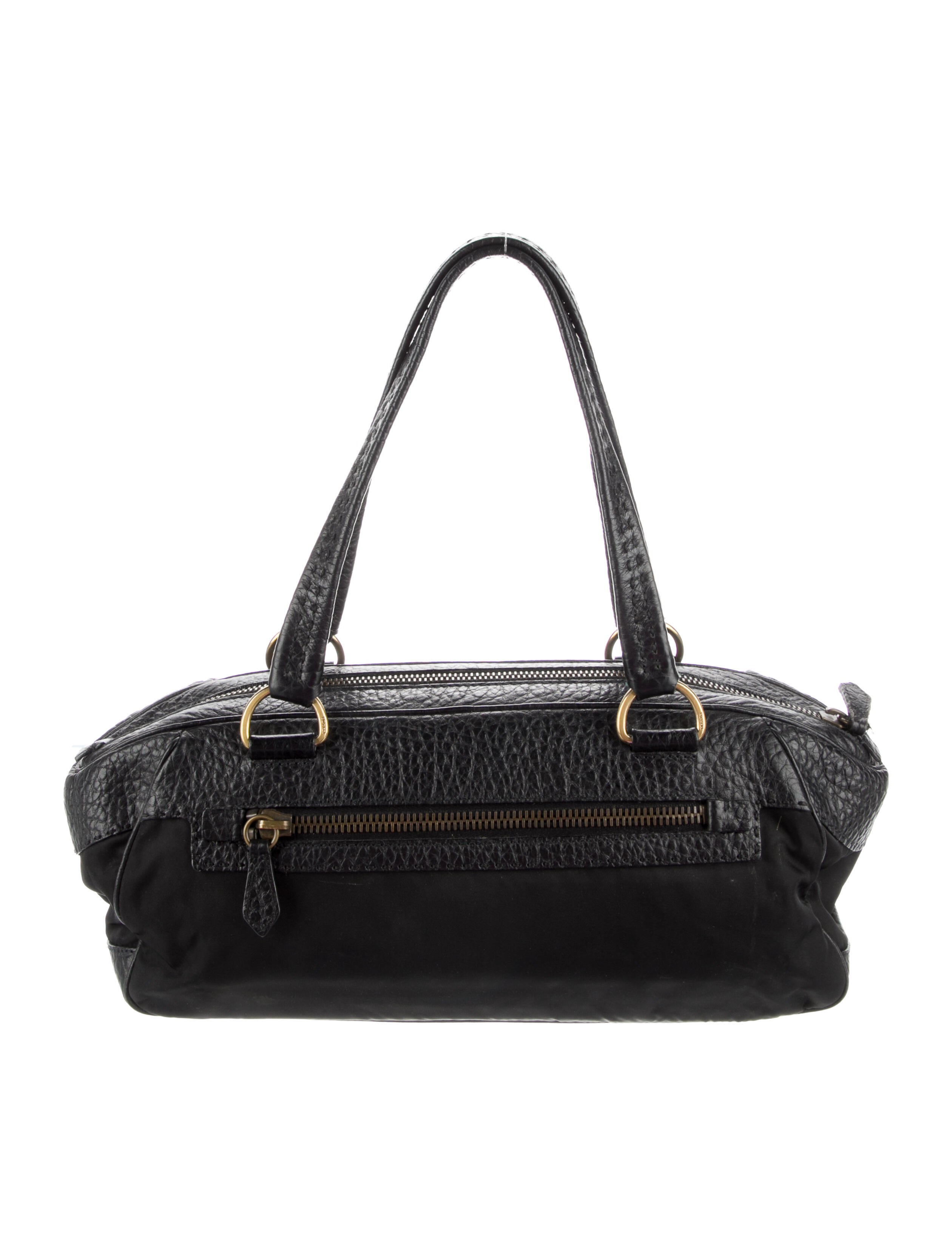 Prada LeatherTrimmed Nylon Shoulder Bag Black Shoulder Bags