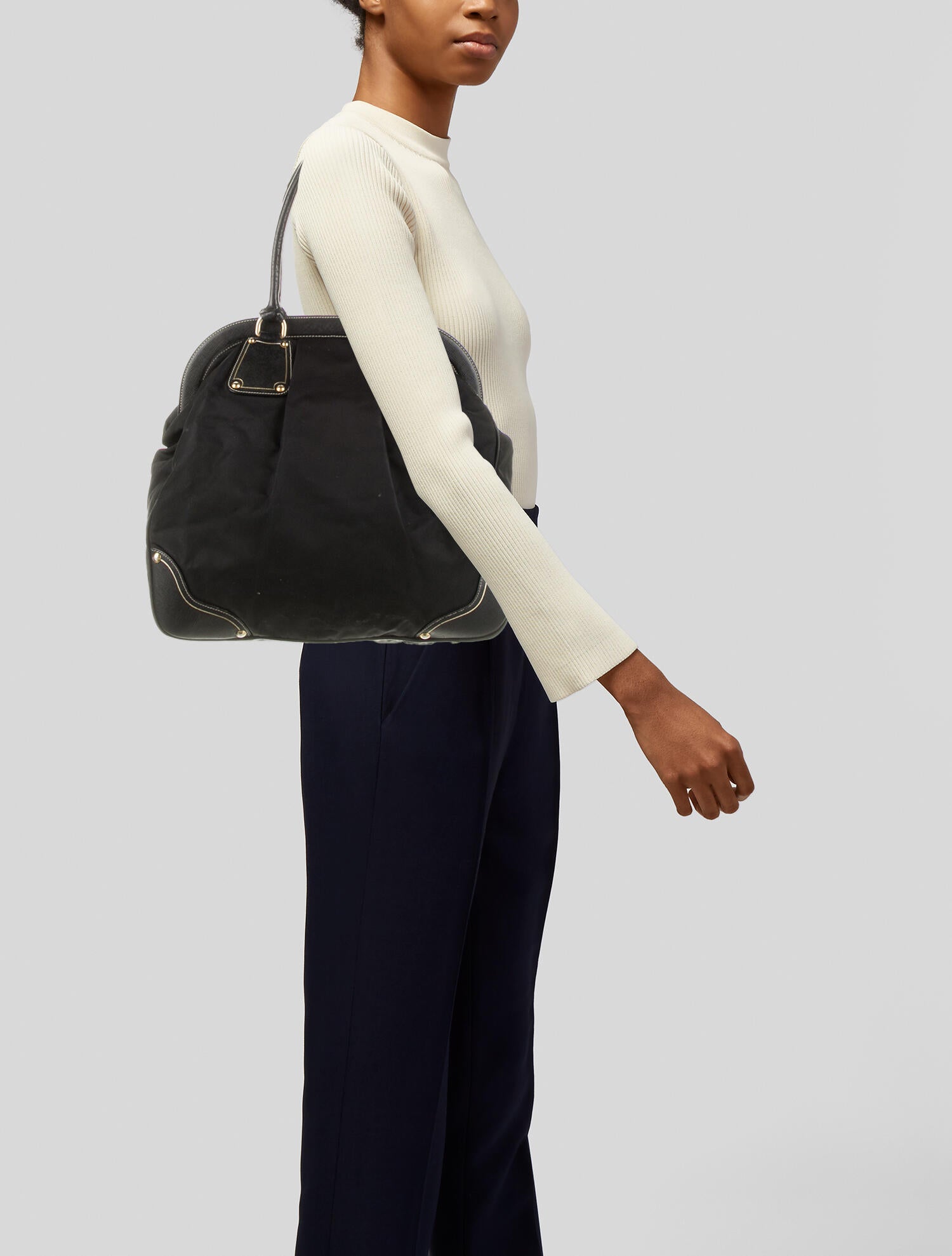 Prada LeatherTrimmed Nylon Shoulder Bag Black Shoulder Bags