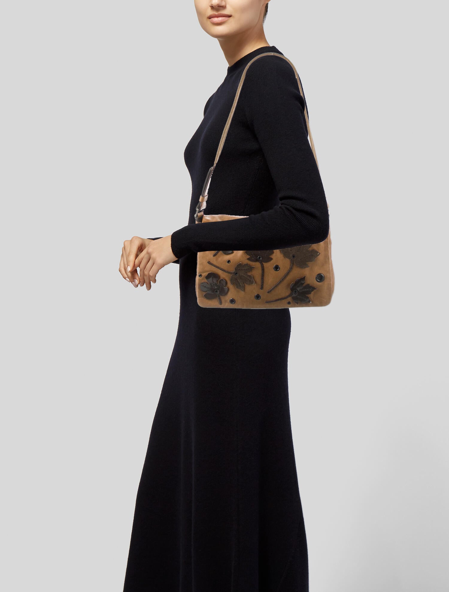 Prada Vintage Scamosciato Leaf Shoulder Bag - Brown Shoulder Bags