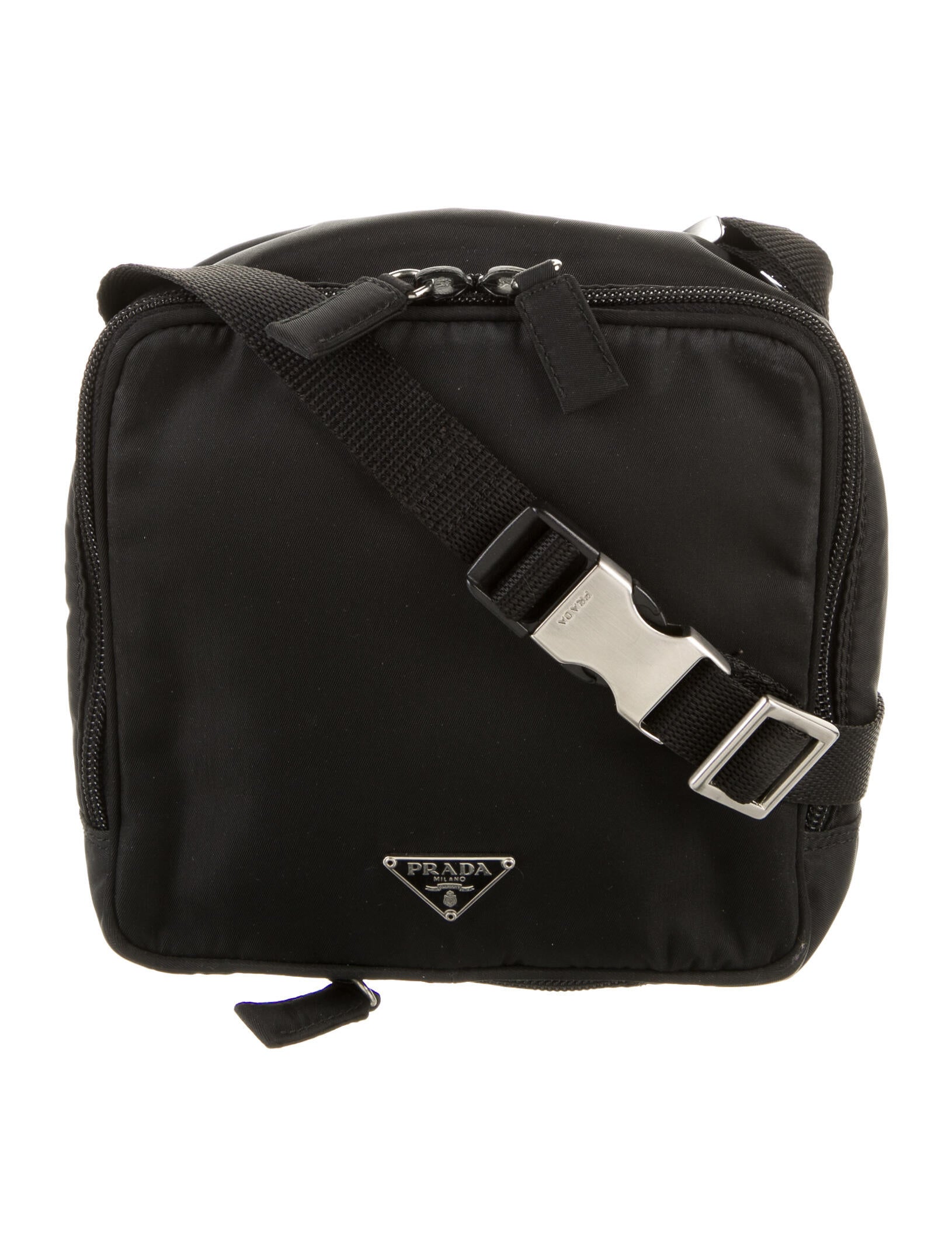 Prada Tessuto LeatherTrimmed Messenger Bag Black Crossbody Bags