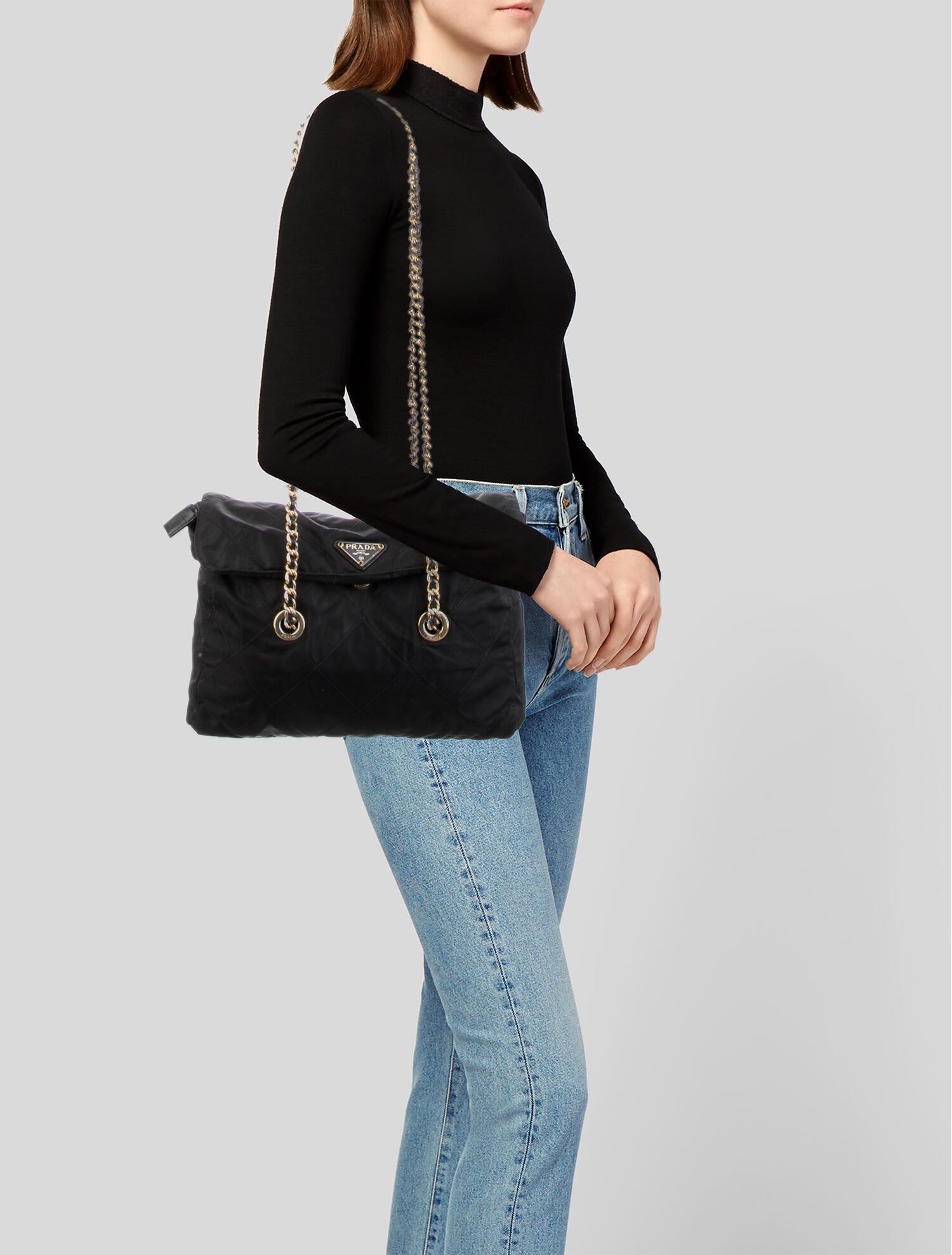 Prada Vintage Tessuto Catena Shoulder Bag - Black Shoulder Bags