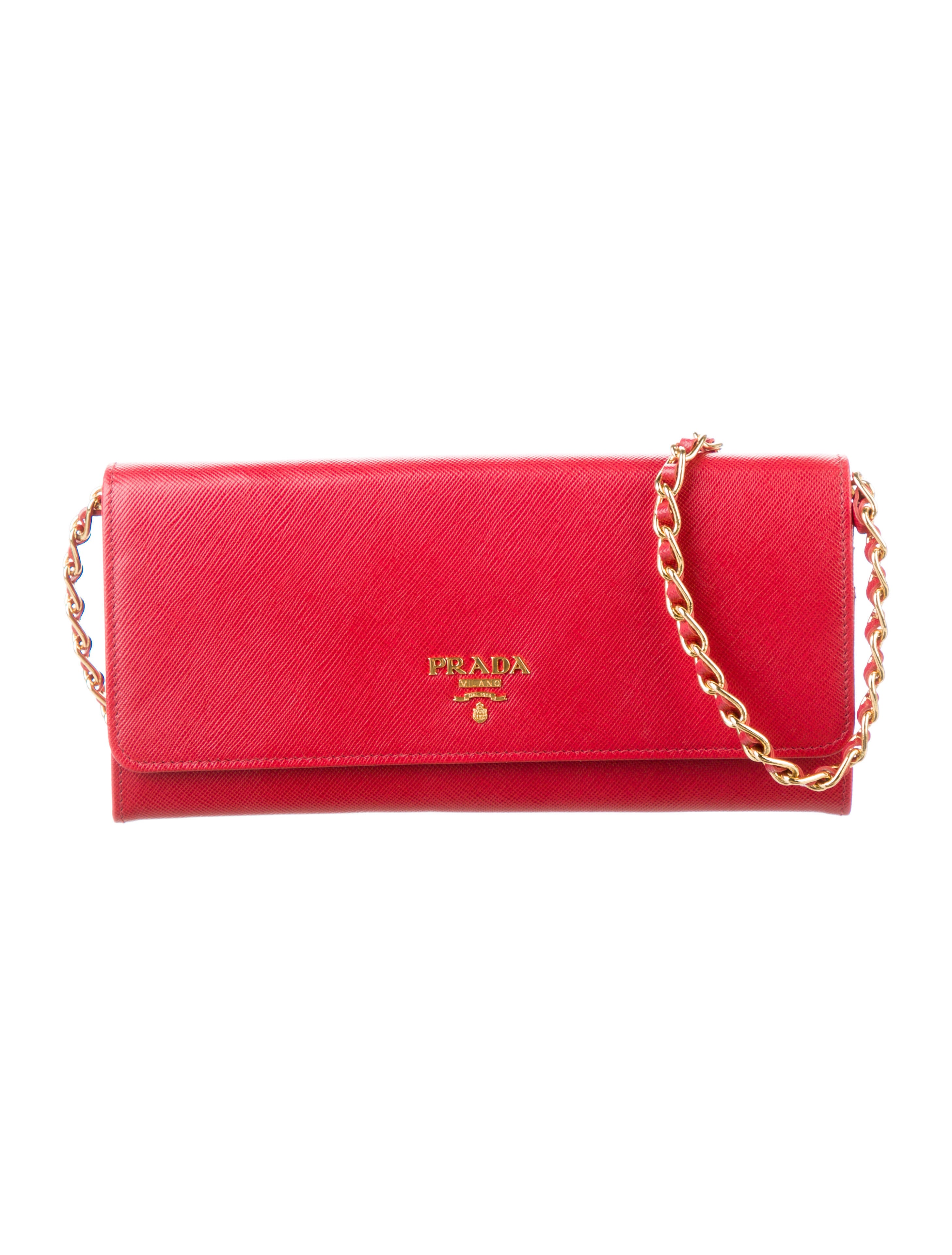 Prada Saffiano Metal Wallet on Chain Red Crossbody Bags, Handbags