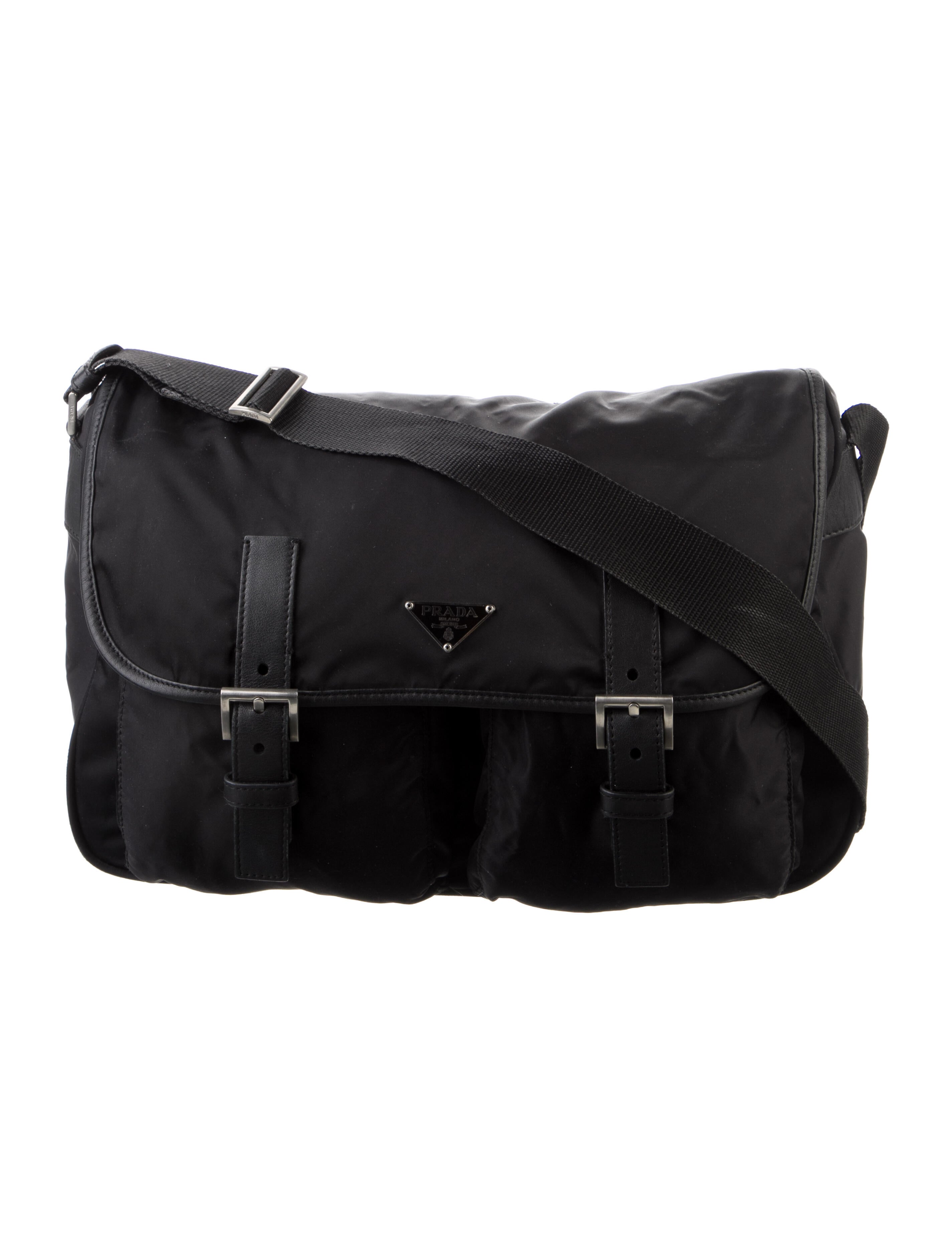 Prada Vintage Tessuto Messenger Bag Black Crossbody Bags, Handbags