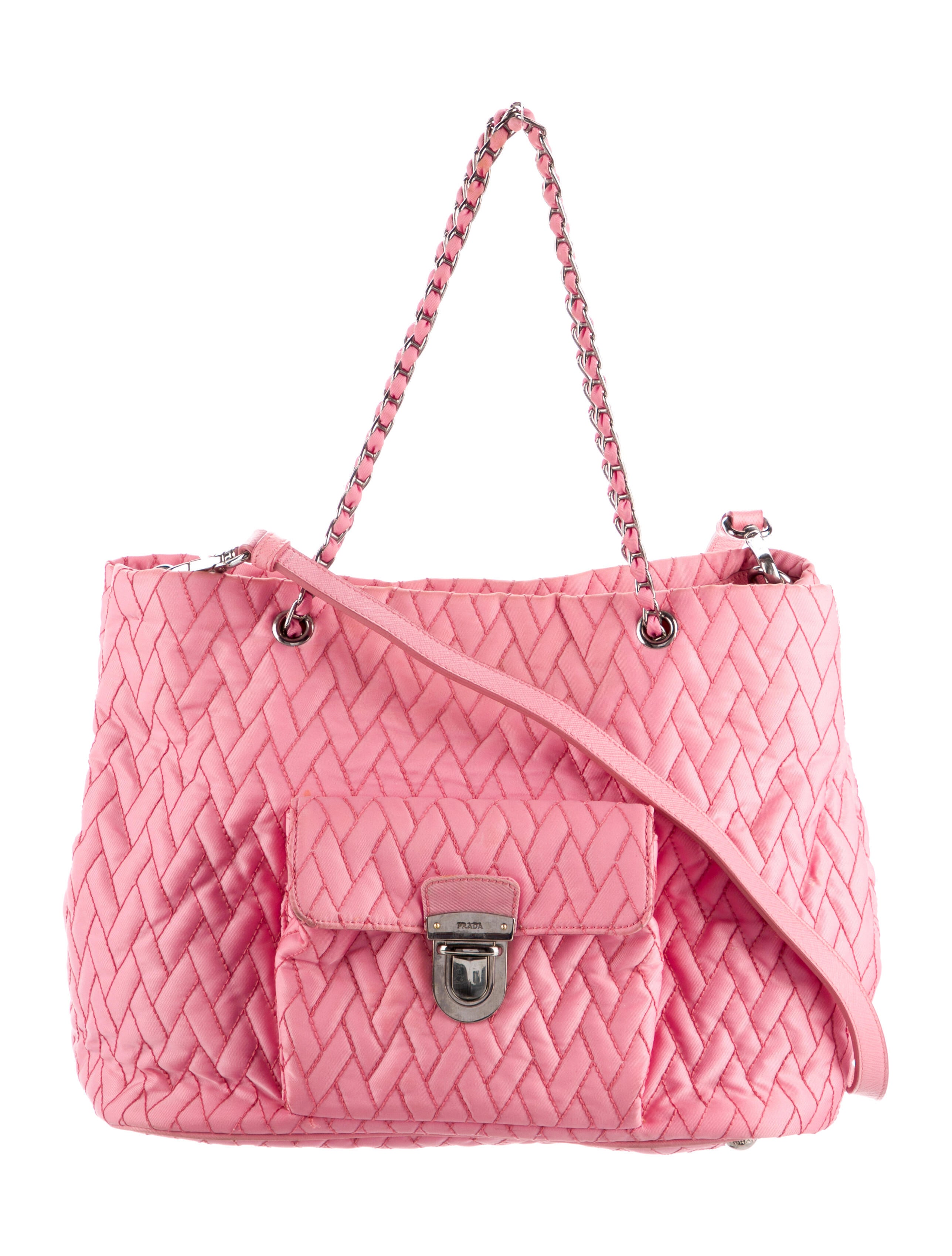 Prada LeatherTrimmed Tessuto Bag Pink Shoulder Bags, Handbags