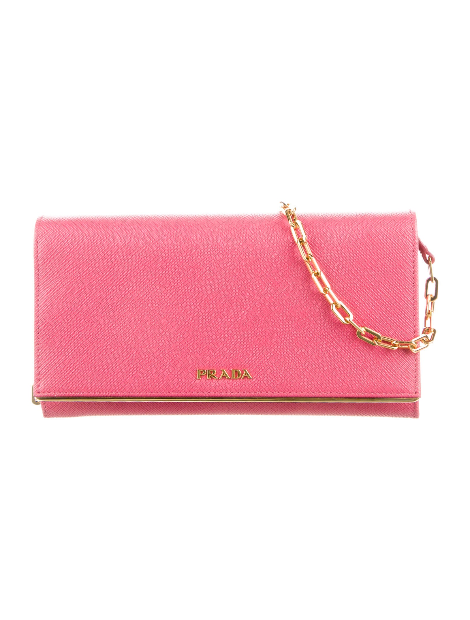 Prada Saffiano Metal Wallet On Chain Pink Crossbody Bags, Handbags