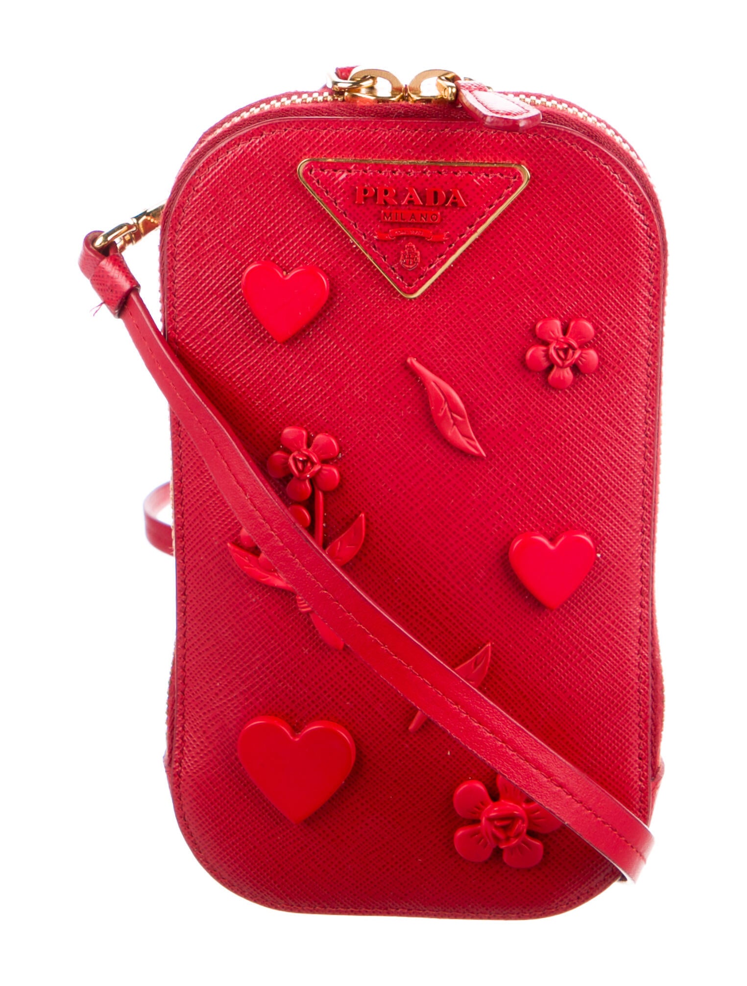 Prada SaffianoTrimmed Tessuto Crossbody Bag Red Crossbody Bags