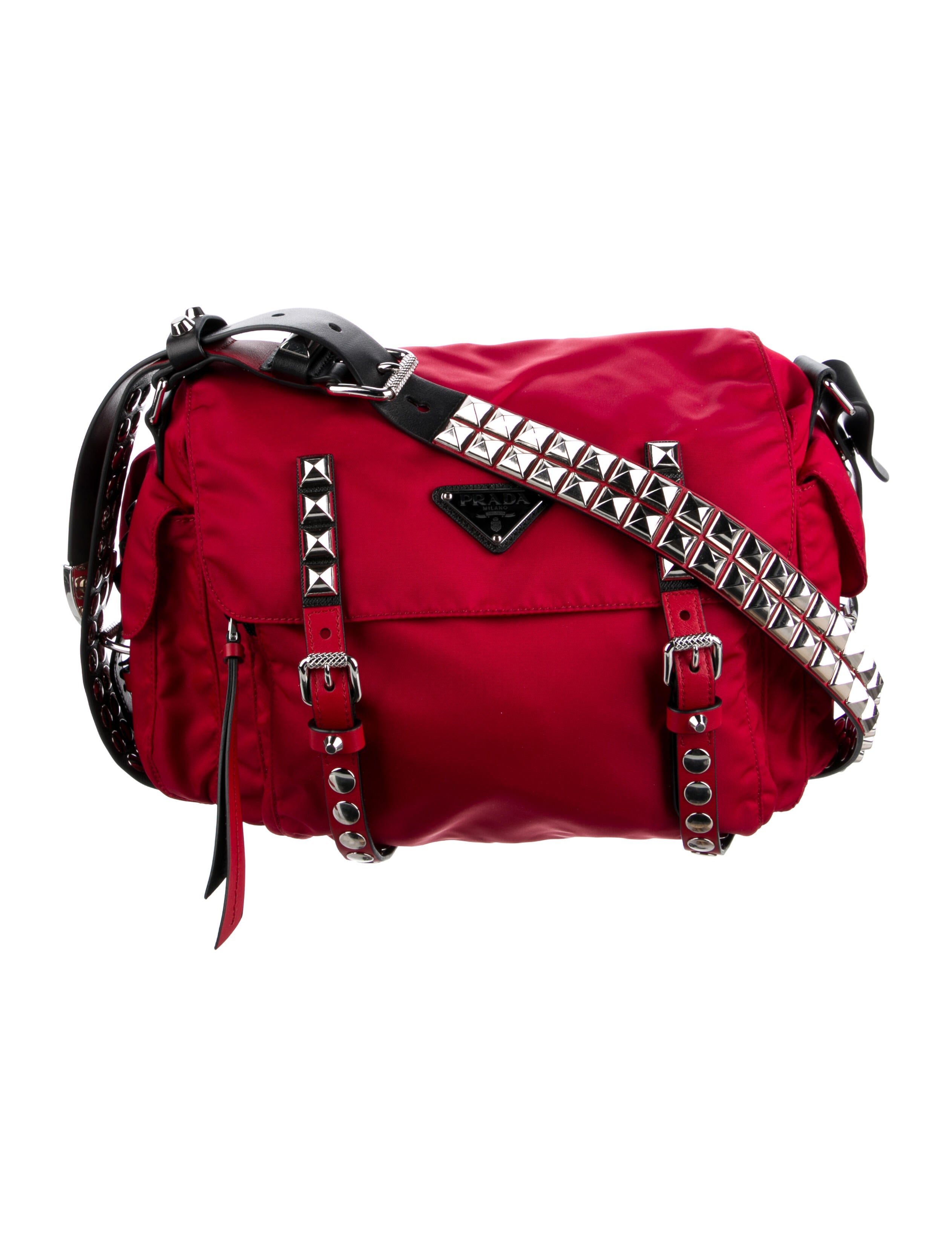 Prada New Vela Studded Messenger Bag Red Shoulder Bags, Handbags