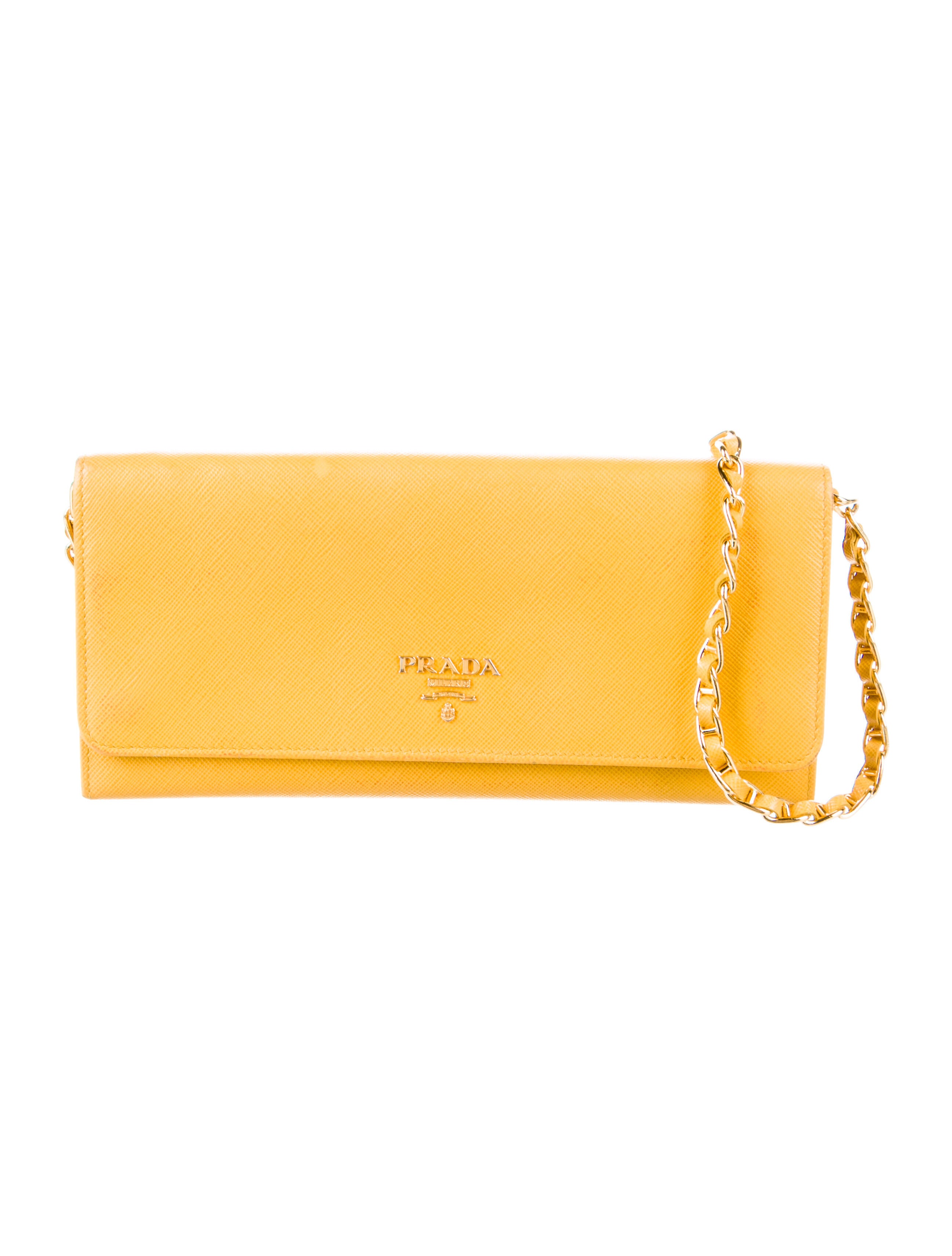 Prada Saffiano Metal Wallet on Chain Yellow Crossbody Bags, Handbags