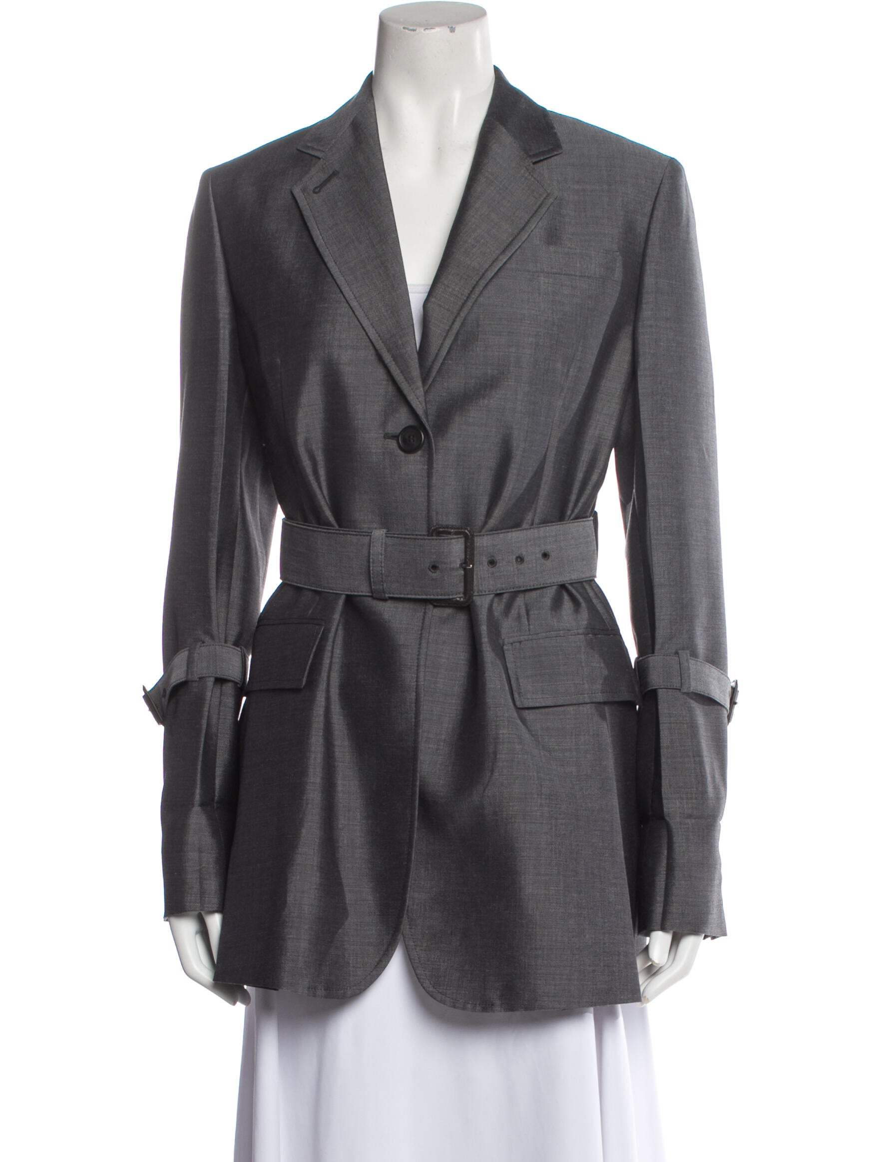 Prada Mohair Trench Coat Grey Coats, Clothing PRA819672 The RealReal