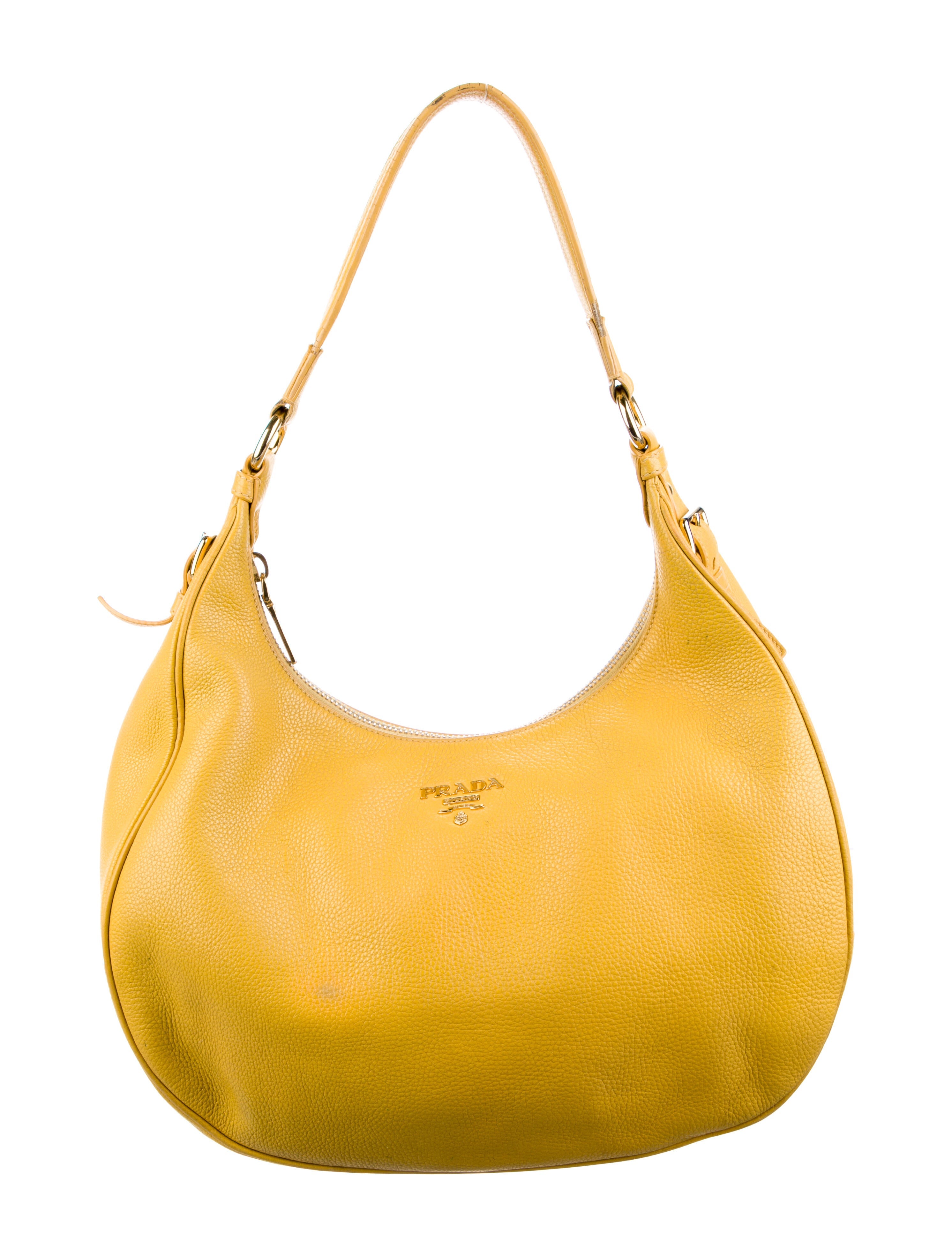 Prada Vitello Daino Shoulder Bag Yellow Shoulder Bags, Handbags