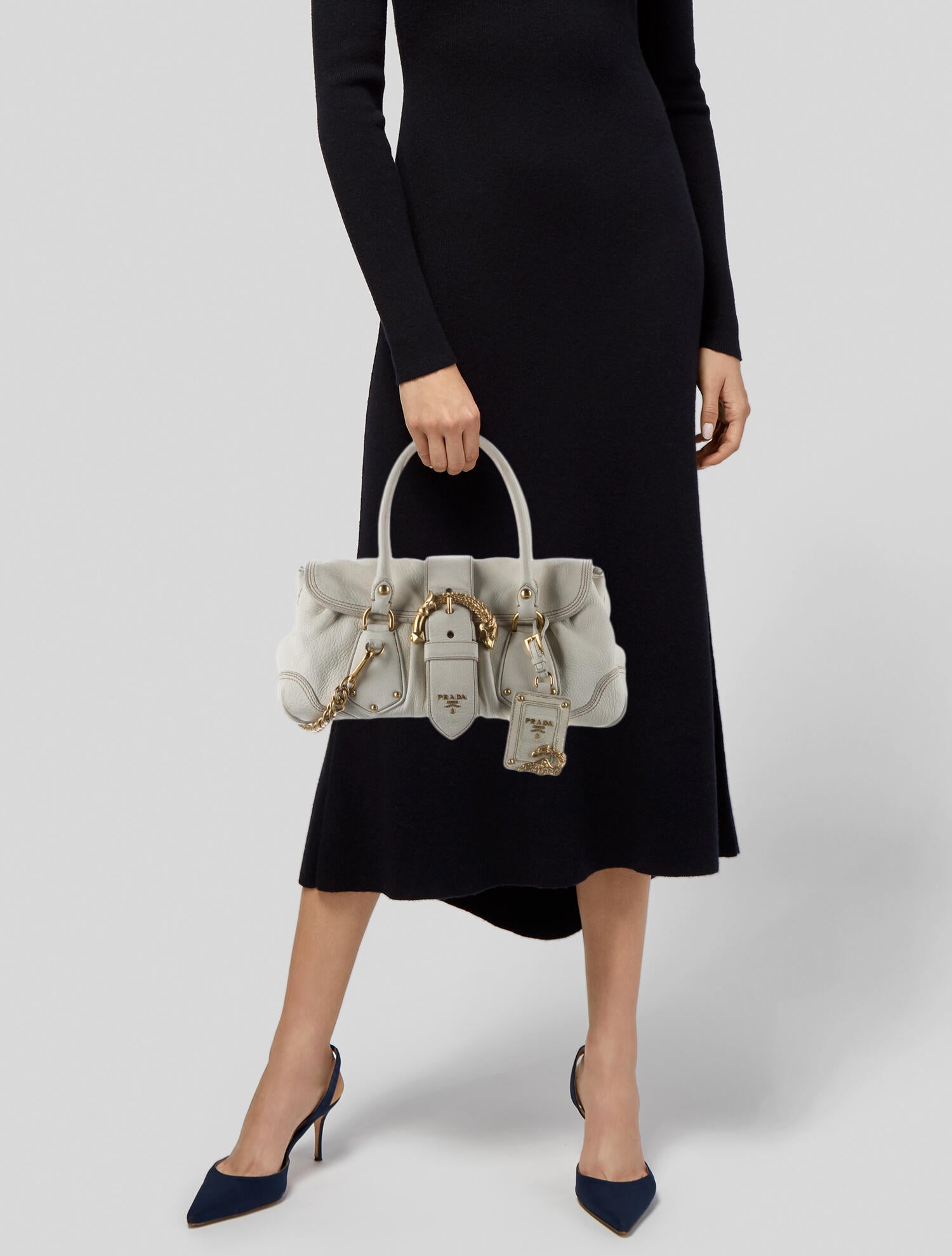Prada Cervo Animalier Shoulder Bag - White Handle Bags, Handbags