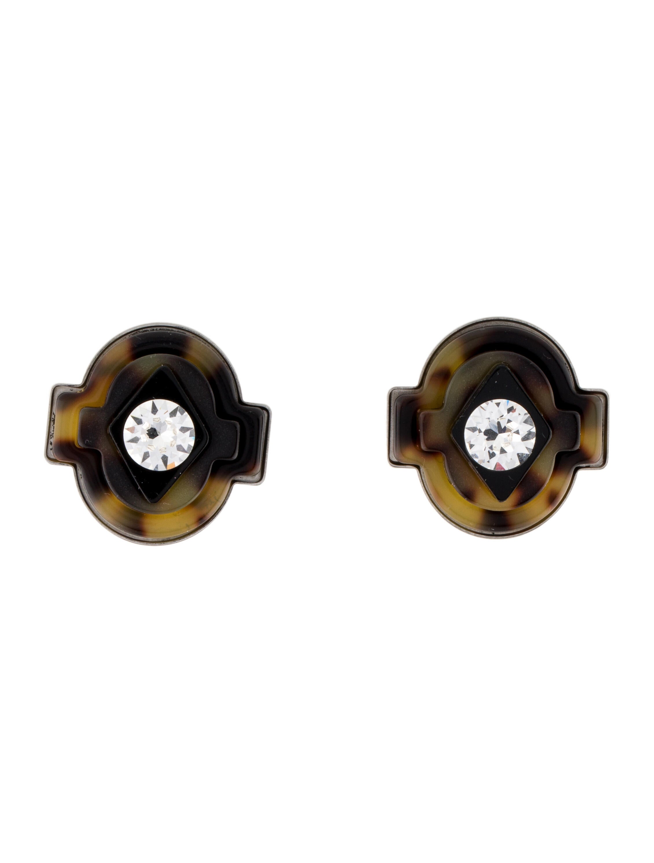 Prada Resin & Crystal Embellished Stud Earrings Black, SilverTone