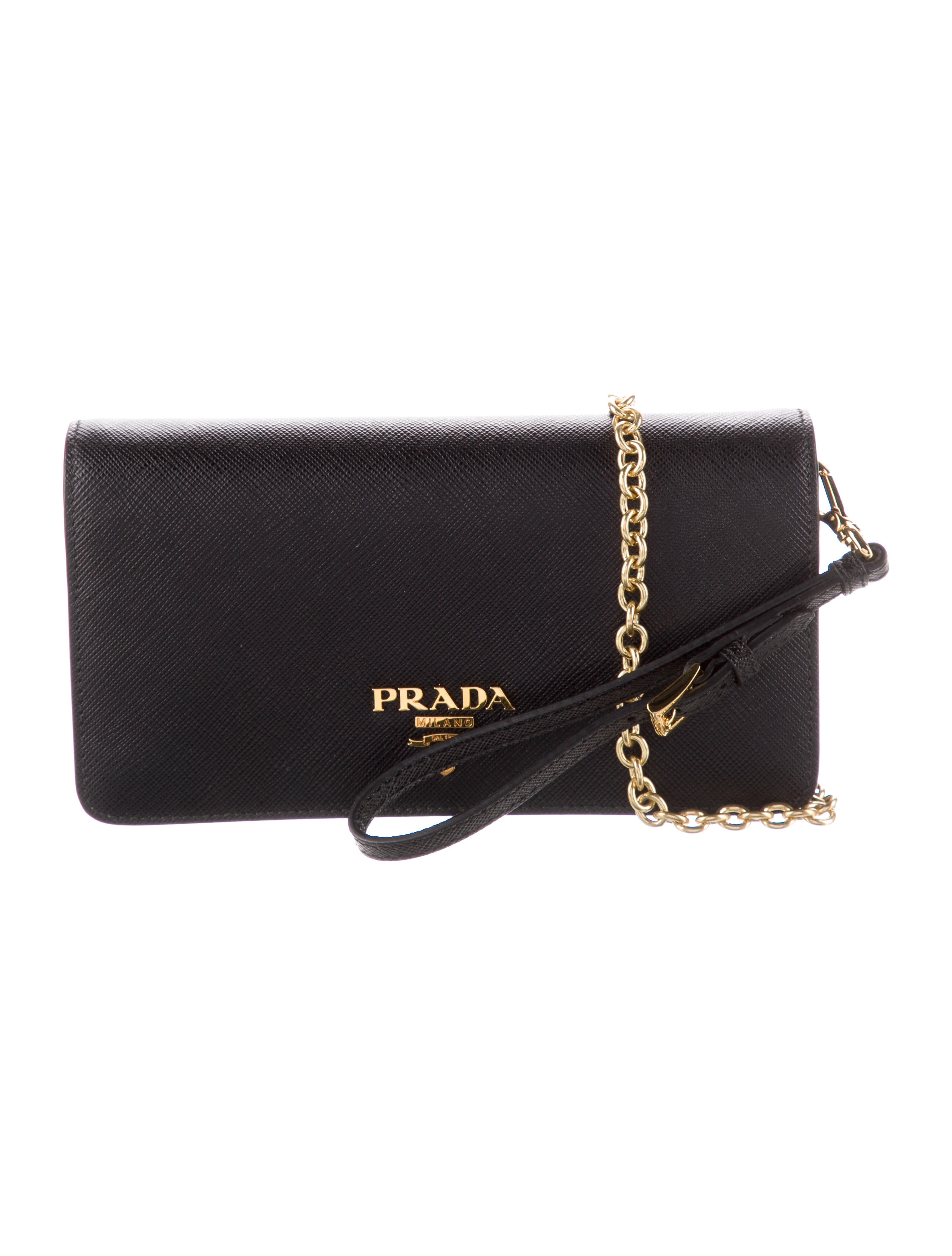 Prada Saffiano Metal Wallet on Chain Black Clutches, Handbags