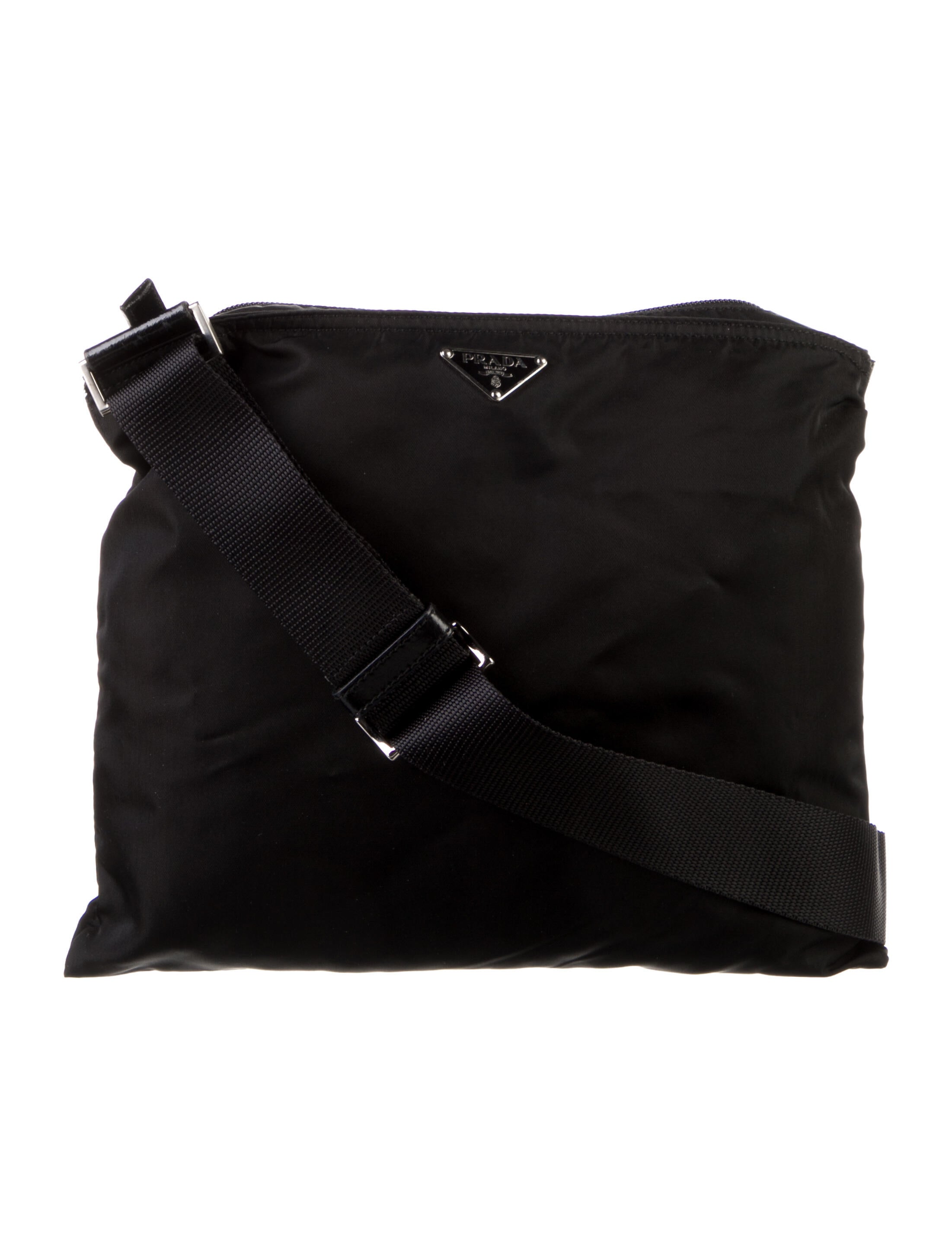 Prada Tessuto Flat Messenger Bag Black Crossbody Bags, Handbags
