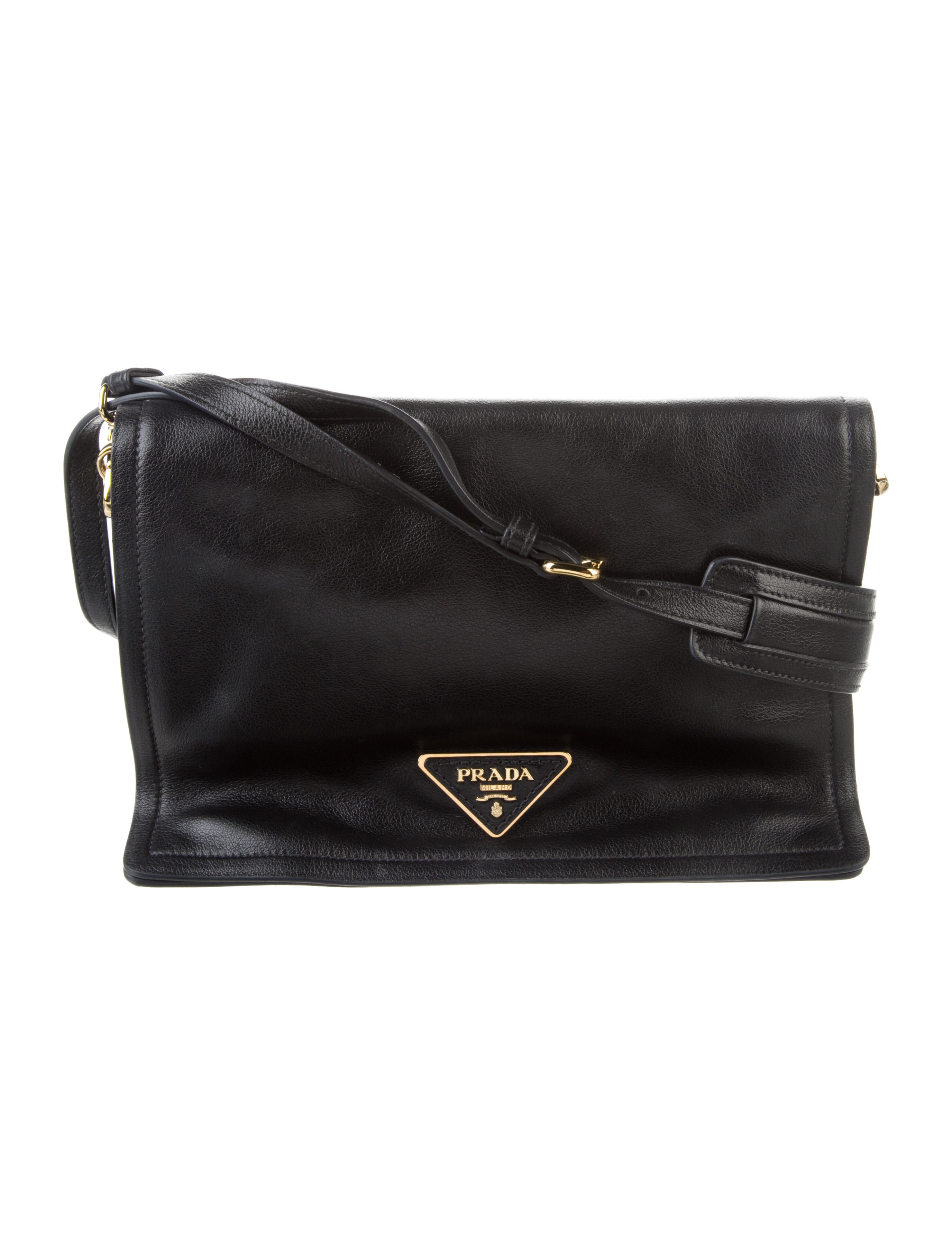 Prada LeatherTrimmed Tessuto Messenger Bag Black Crossbody Bags
