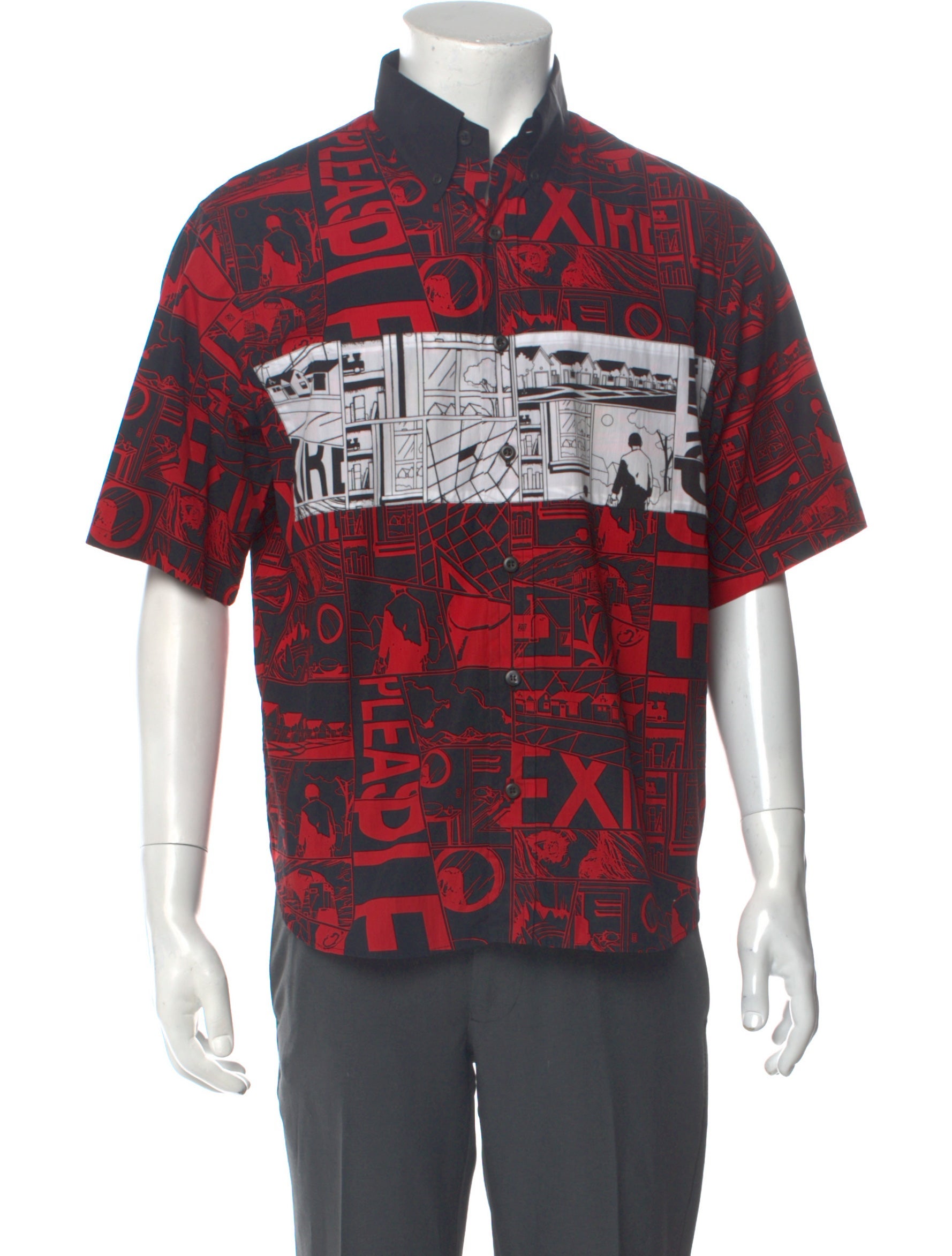 Prada 2018 Comic Book Graphic Print Shirt Red Casual Shirts