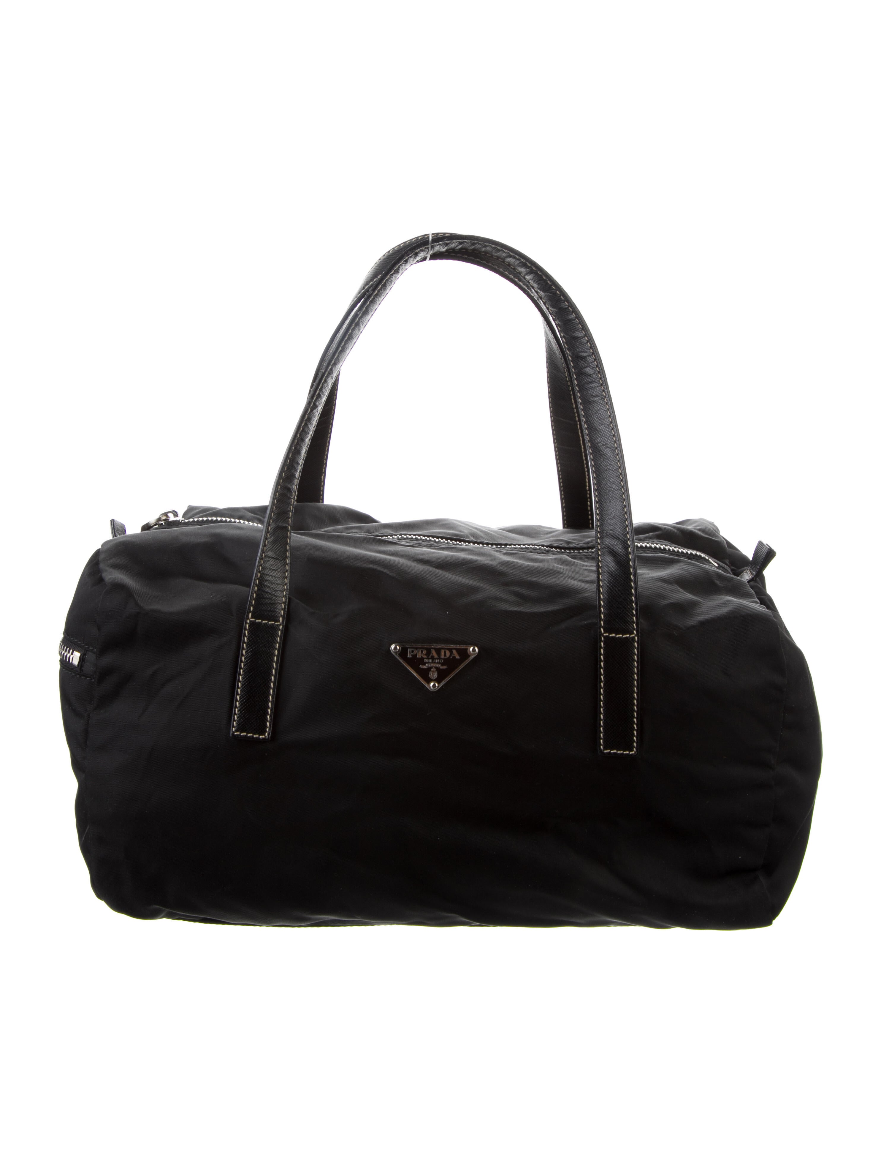 Prada LeatherTrimmed Tessuto Handle Bag Black Handle Bags, Handbags