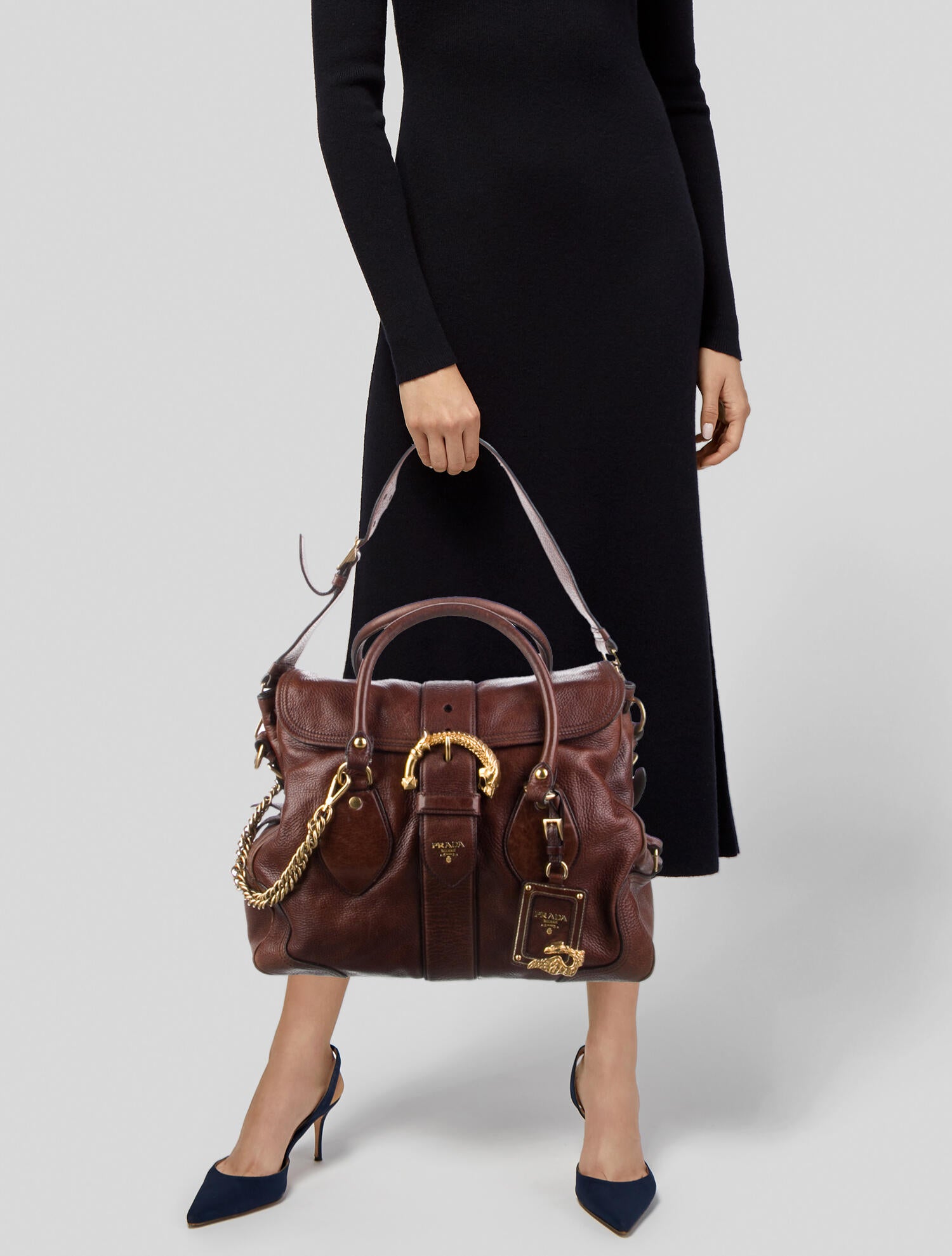 PRADA HANDOBAG 三角プレート レザー A4可ブラウン Caramel Medium leather bag | PRADA - United States