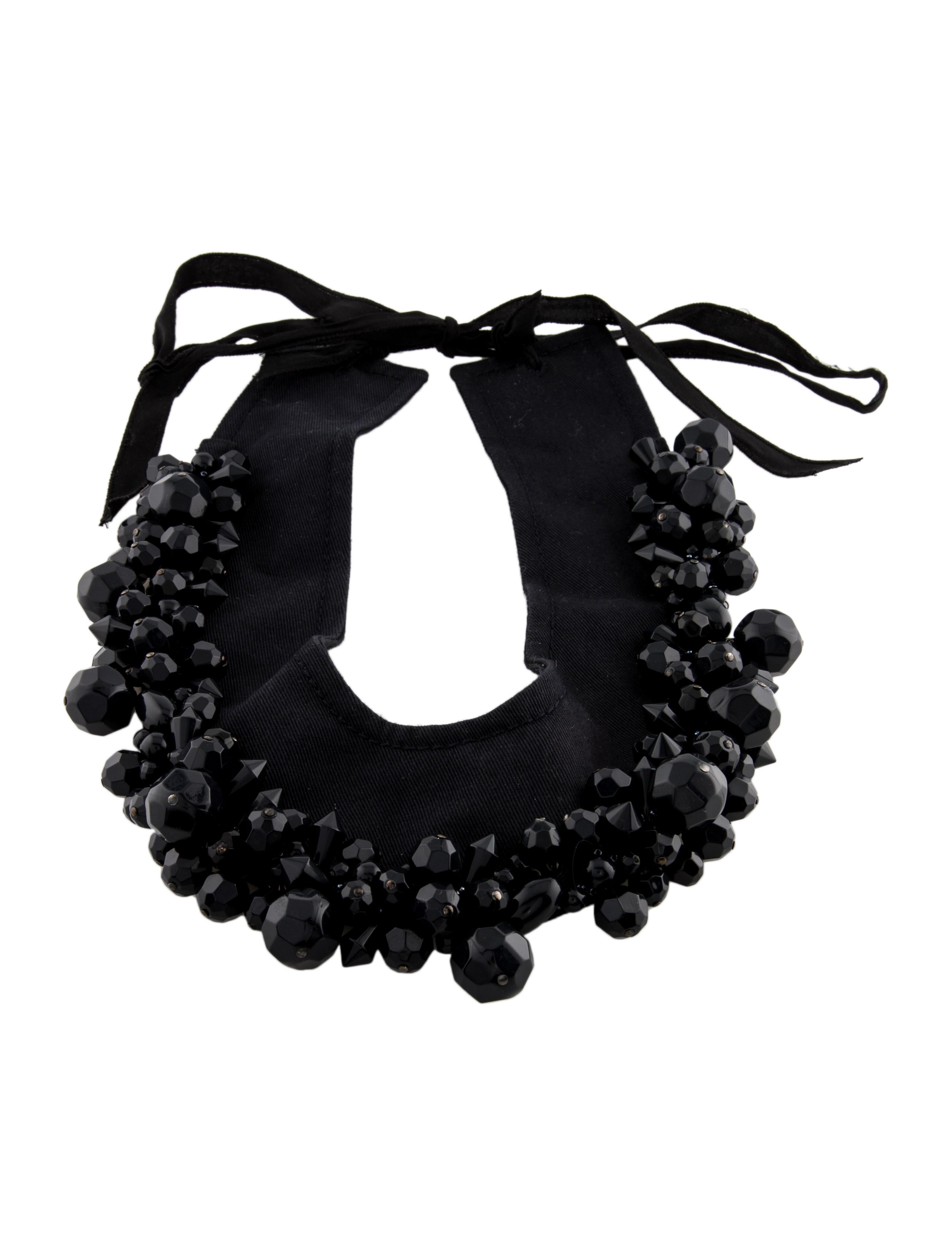 Prada Fabric & Bead Collar Necklace SilverTone Metal Collar