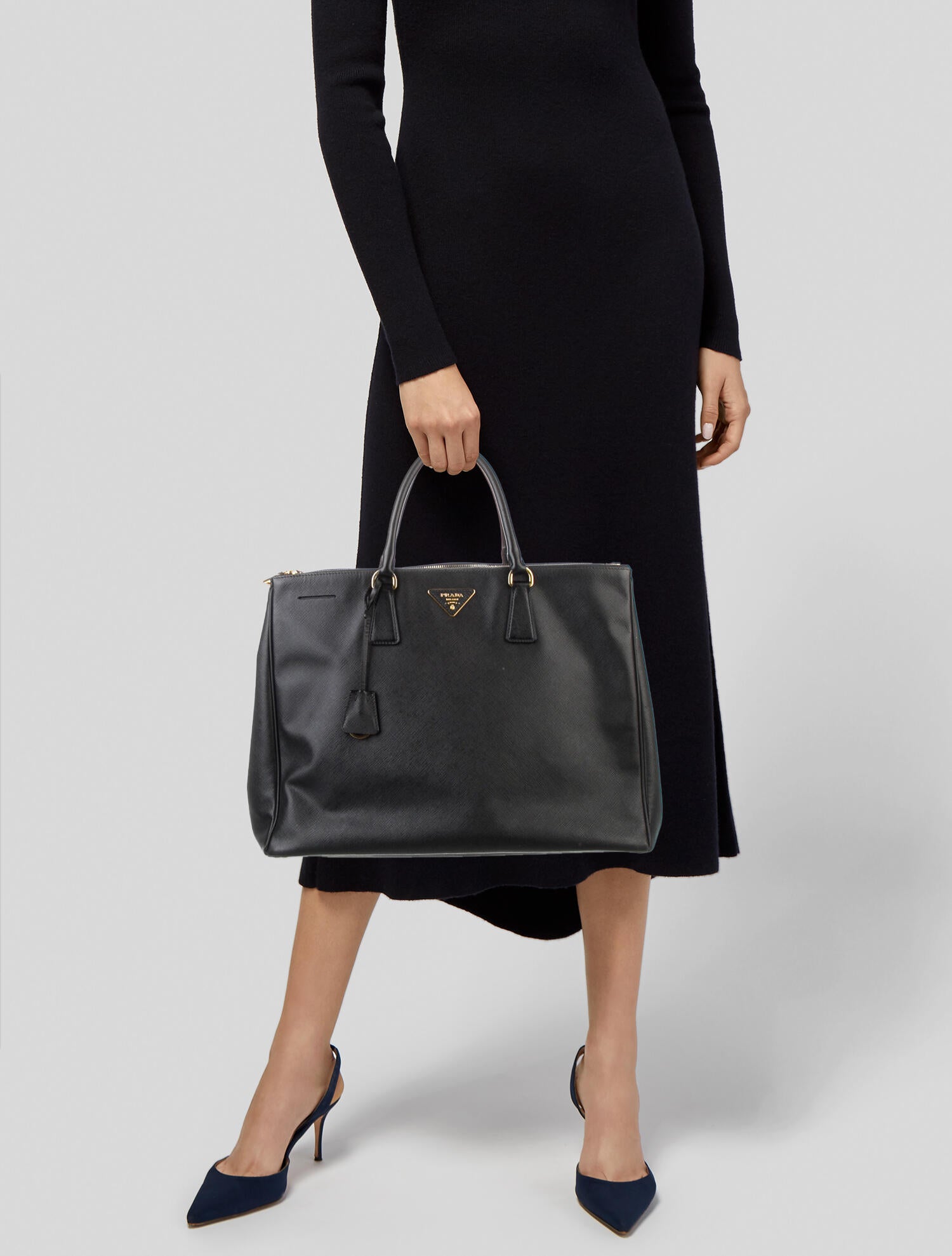 Prada XL Saffiano Lux Galleria Double Zip Tote - Black Totes
