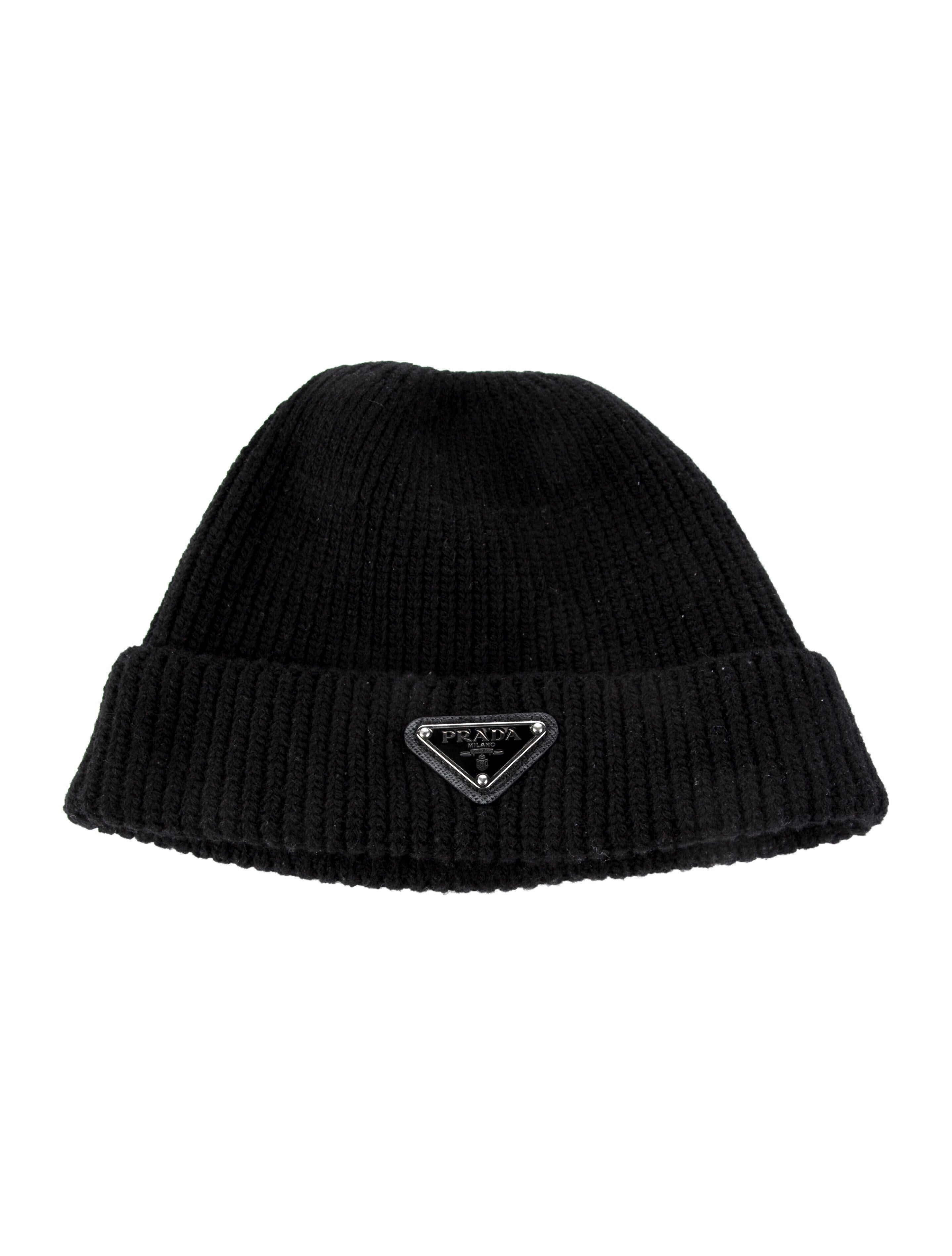 Prada Knit Logo Beanie Black Hats, Accessories PRA849311 The RealReal