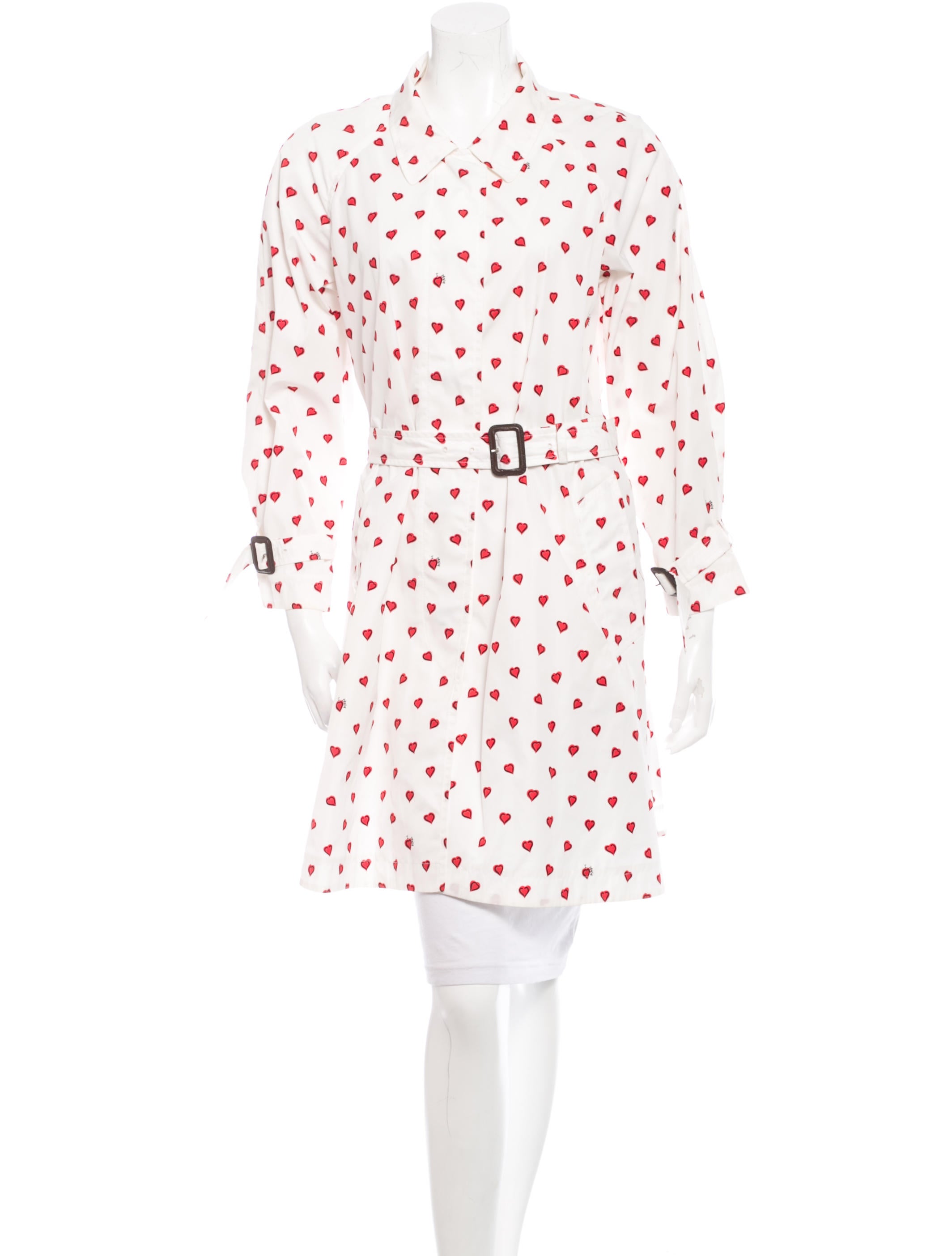 Prada Heart Print Trench Coat - White Coats, Clothing - PRA85217  