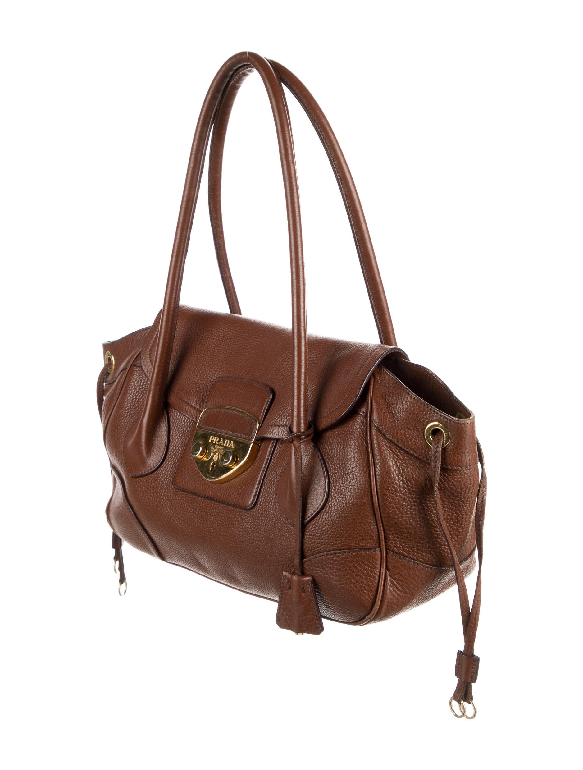 Prada Vitello Daino Sound Lock Bag - Brown Shoulder Bags, Handbags