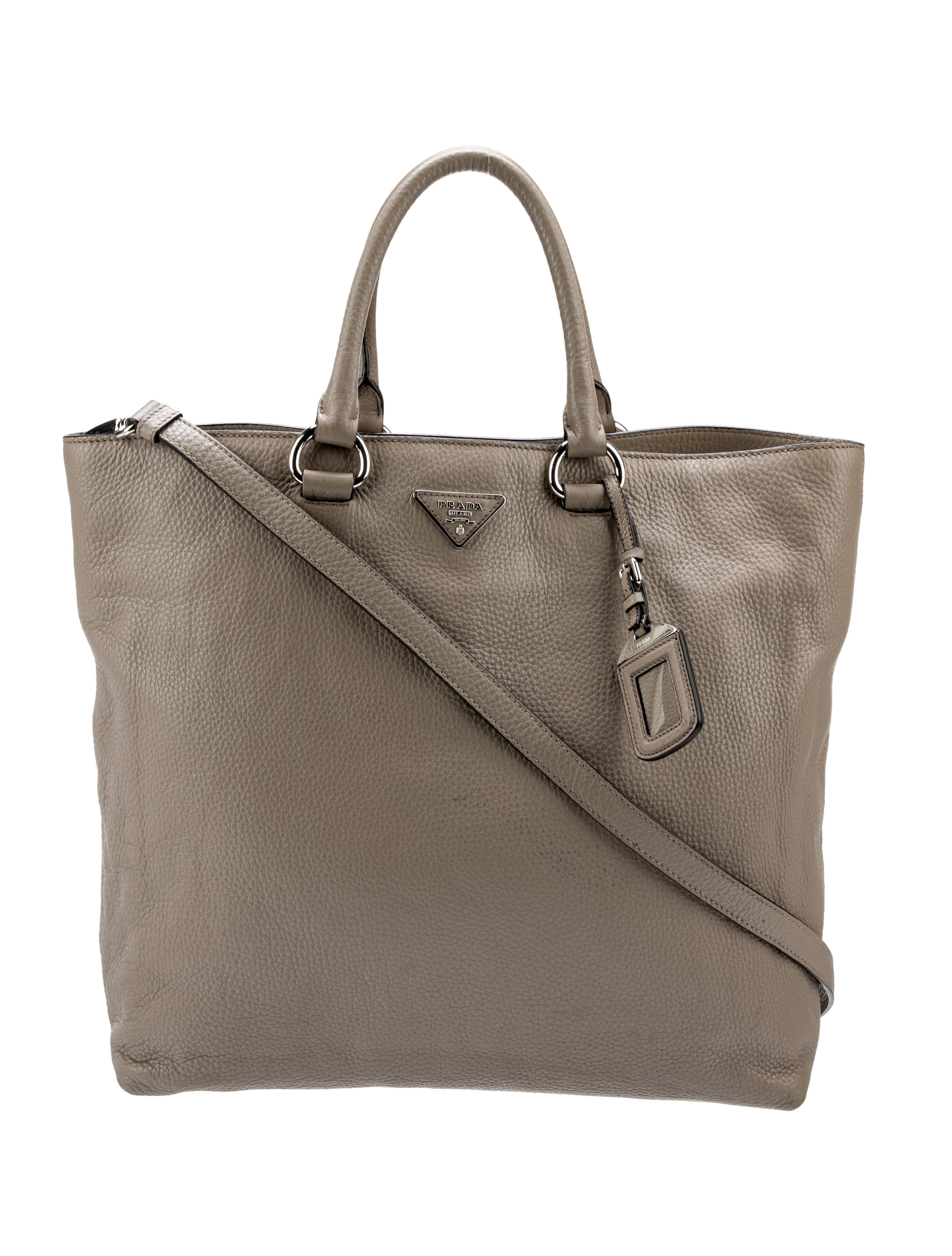 Prada Vitello Daino Expandable Shopper Tote w/ Strap Brown Totes