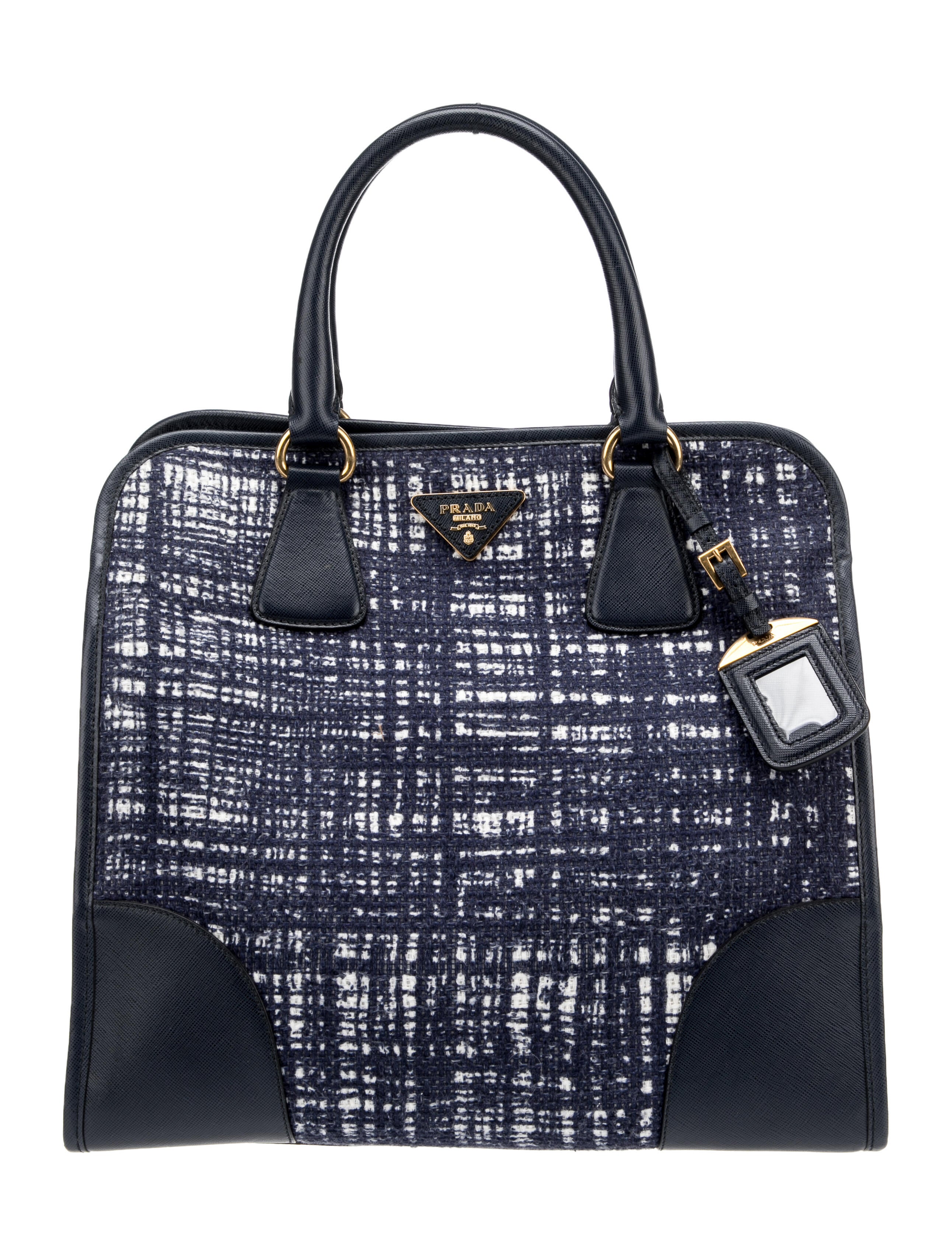 Prada Saffiano-Trimmed Tela Tweed Tote - Blue Totes, Handbags