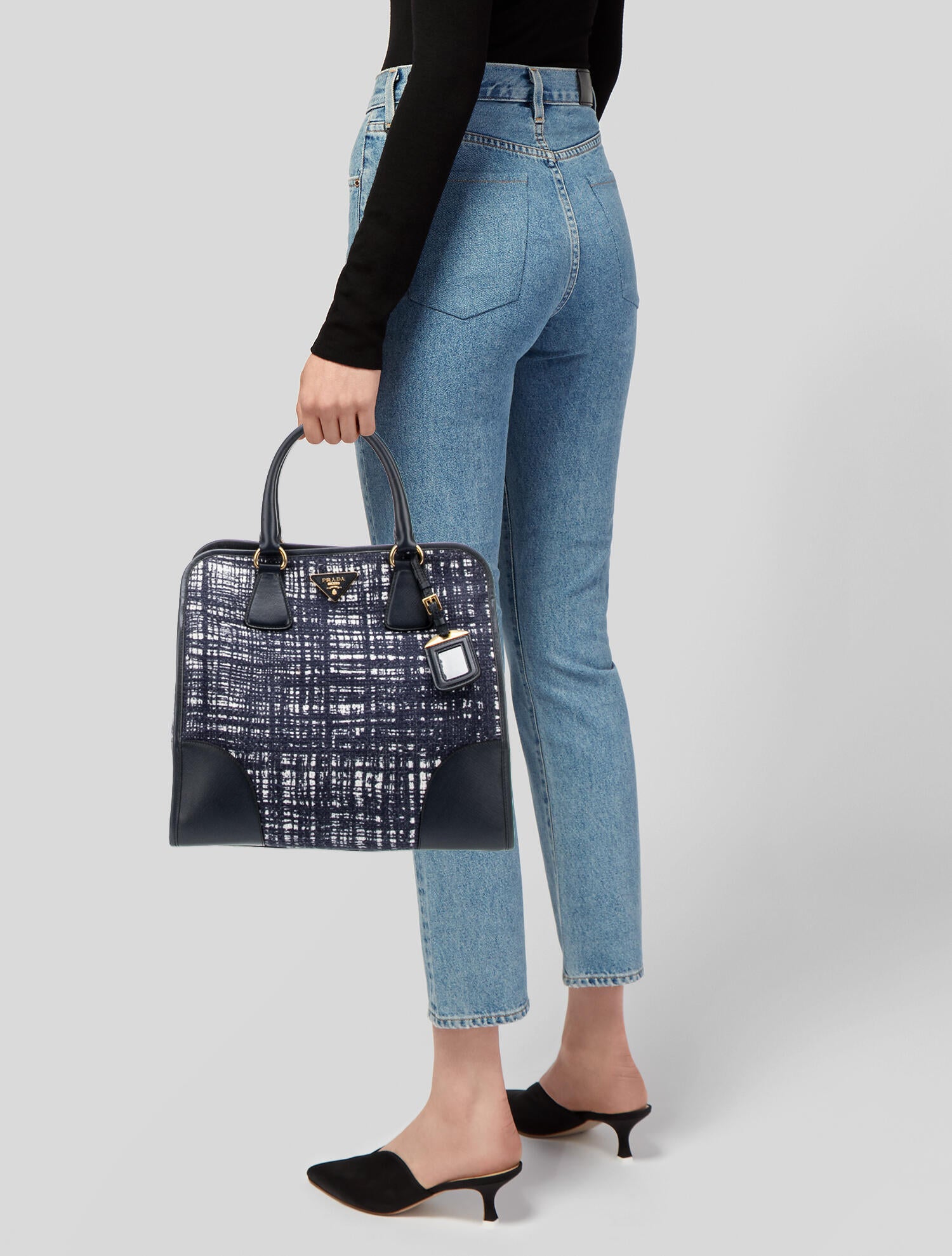 Prada Saffiano-Trimmed Tela Tweed Tote - Blue Totes, Handbags