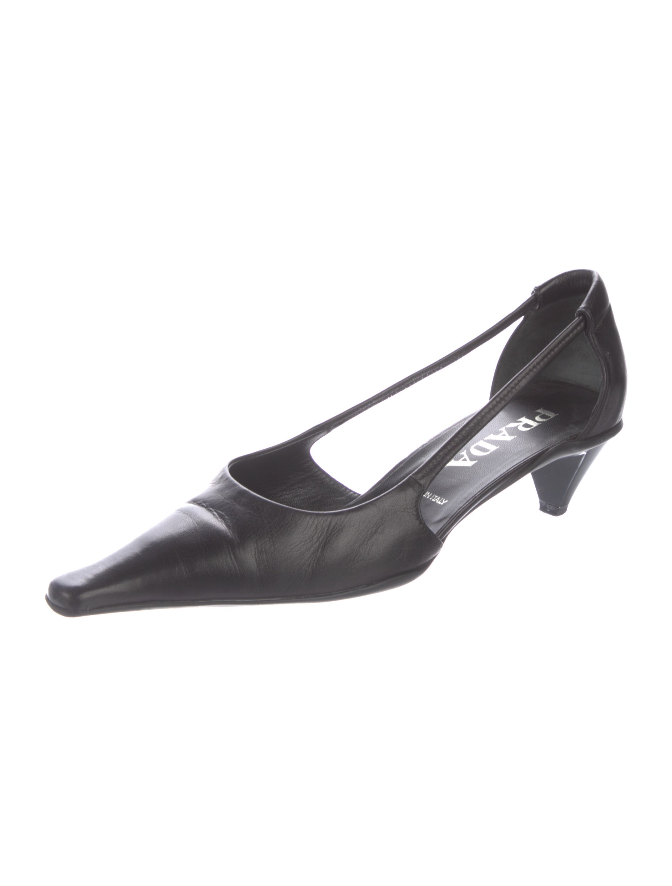 Prada Leather Cutout Accent Pumps