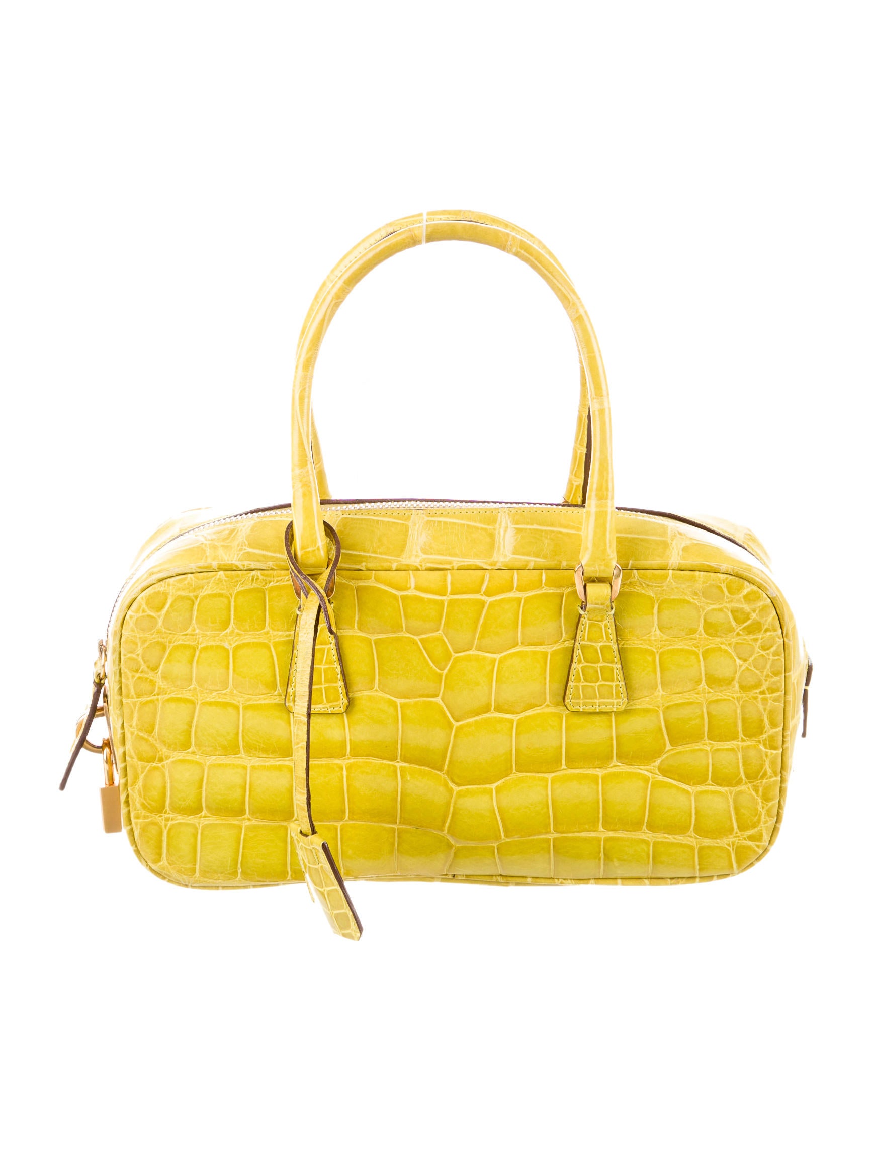 Prada Crocodile Bauletto Bag - Yellow Handle Bags, Handbags