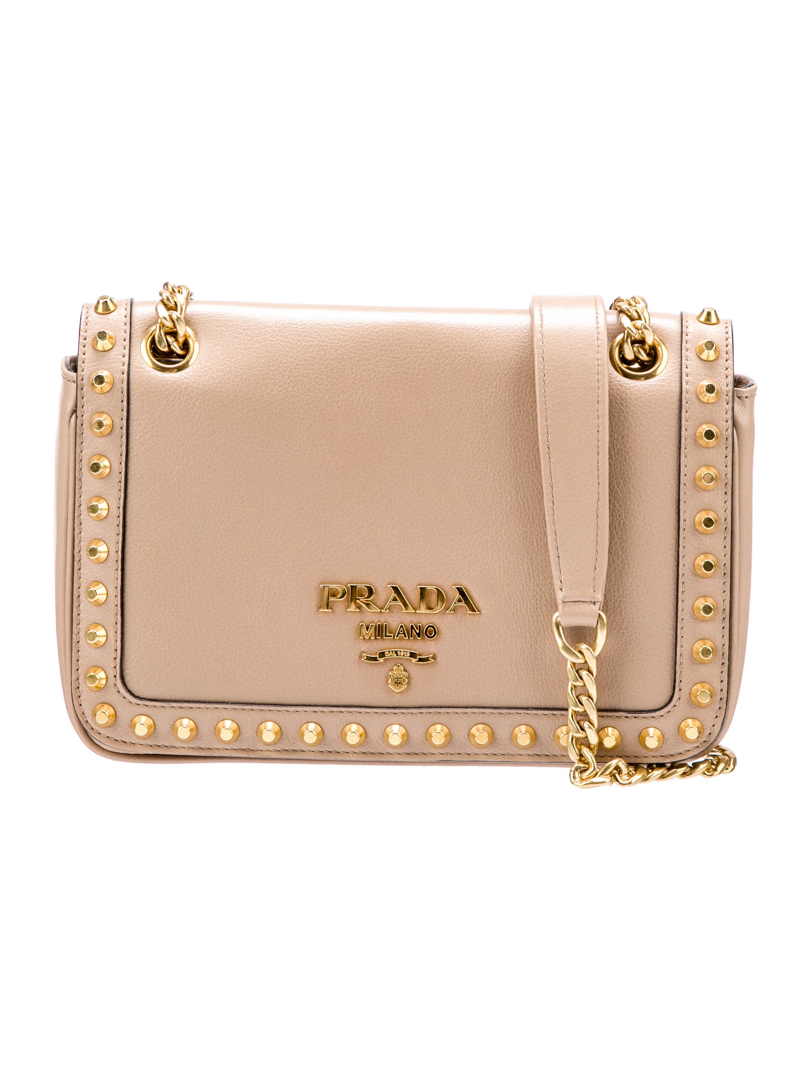 Prada Glace Calf Studded Crossbody Bag Neutrals Crossbody Bags