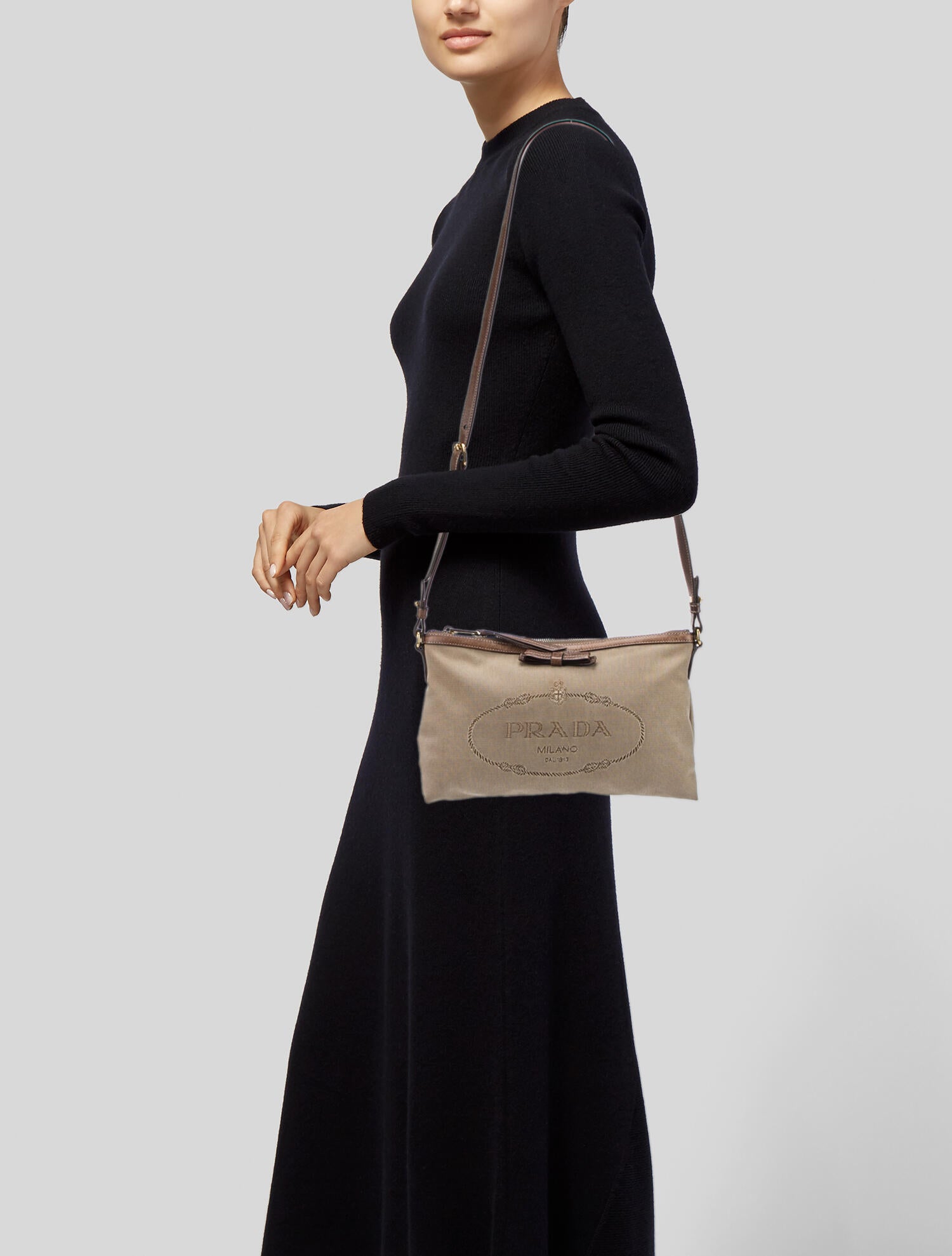 Prada Logo Jacquard Crossbody Bag Neutrals Crossbody Bags, Handbags