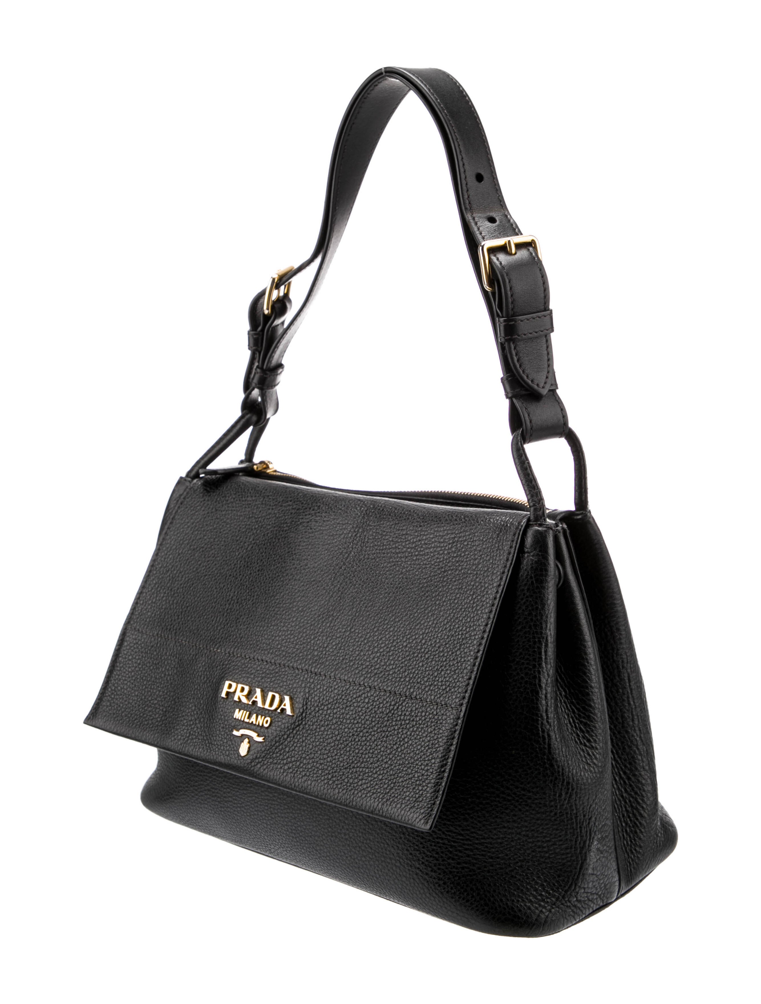 Prada Vitello Daino Flap Shoulder Bag - Black Shoulder Bags