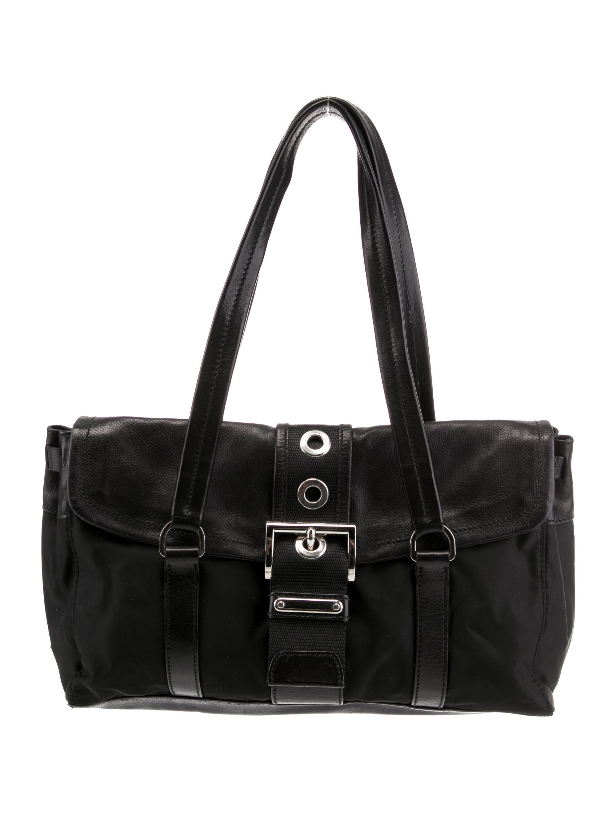 Prada Tessuto Buckle Shoulder Bag - Black Shoulder Bags