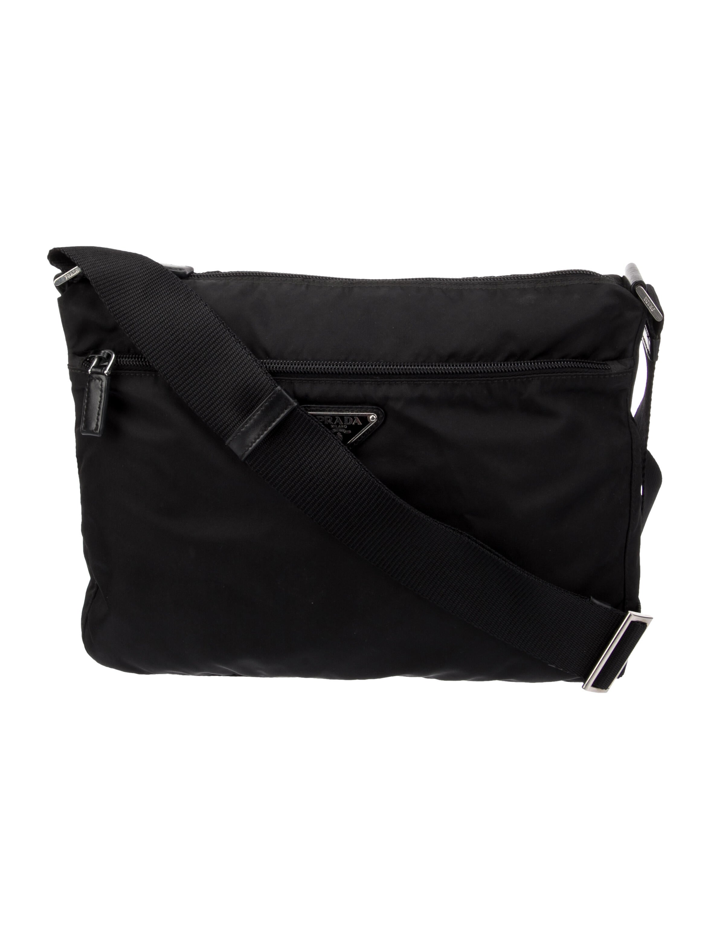 Prada Tessuto Messenger Bag Black Crossbody Bags, Handbags