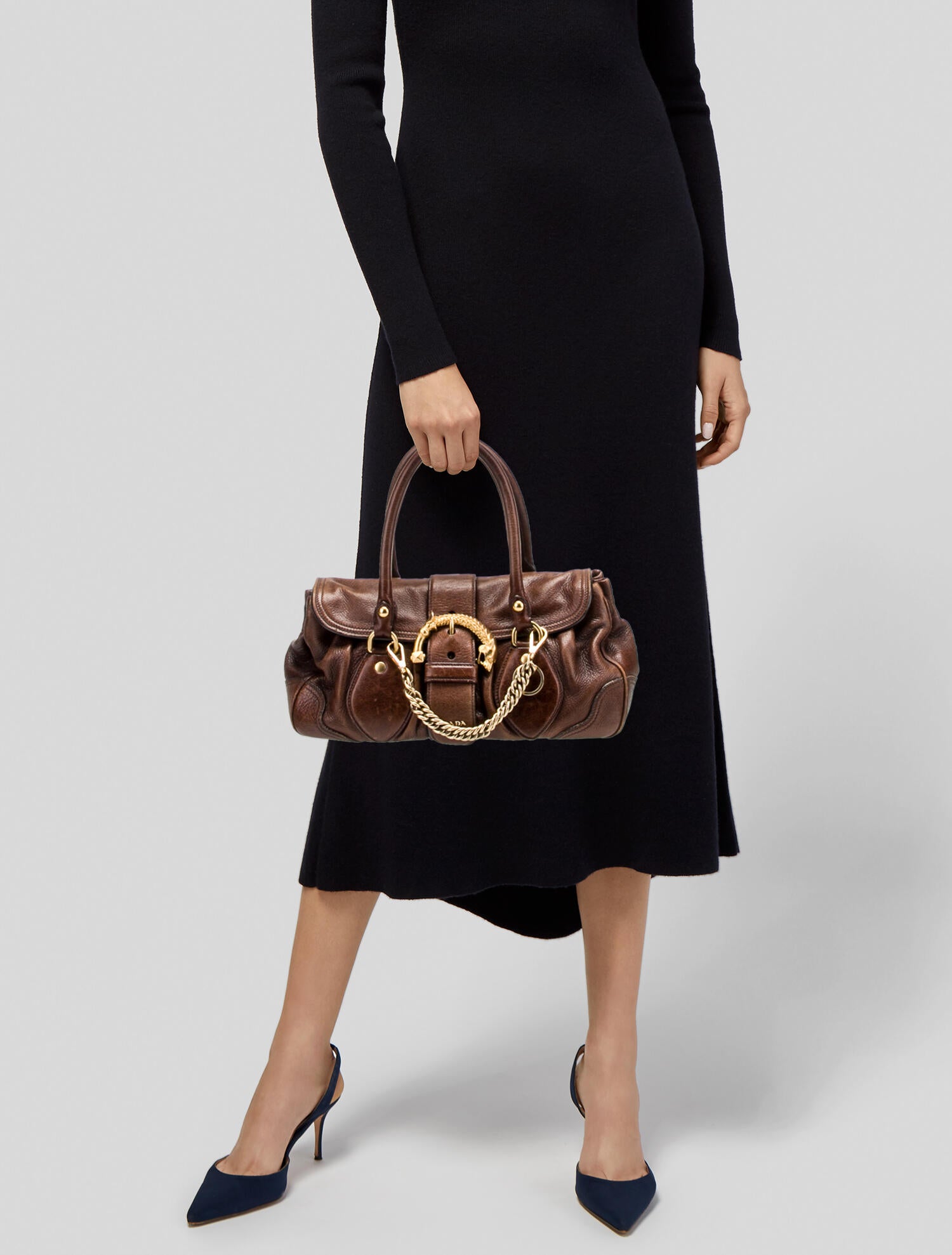Prada Cervo Animalier Shoulder Bag - Brown Handle Bags, Handbags