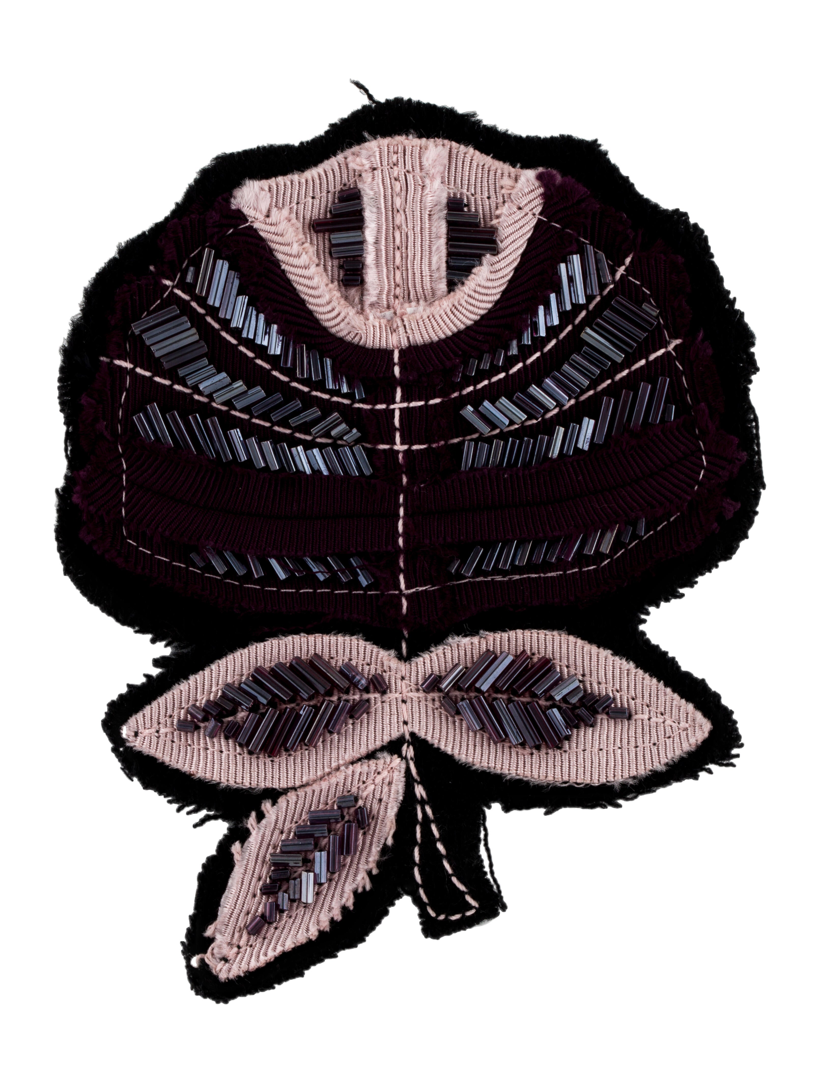 Prada Beaded Flower Brooch Pin Black, GoldTone Metal Pin, Brooches