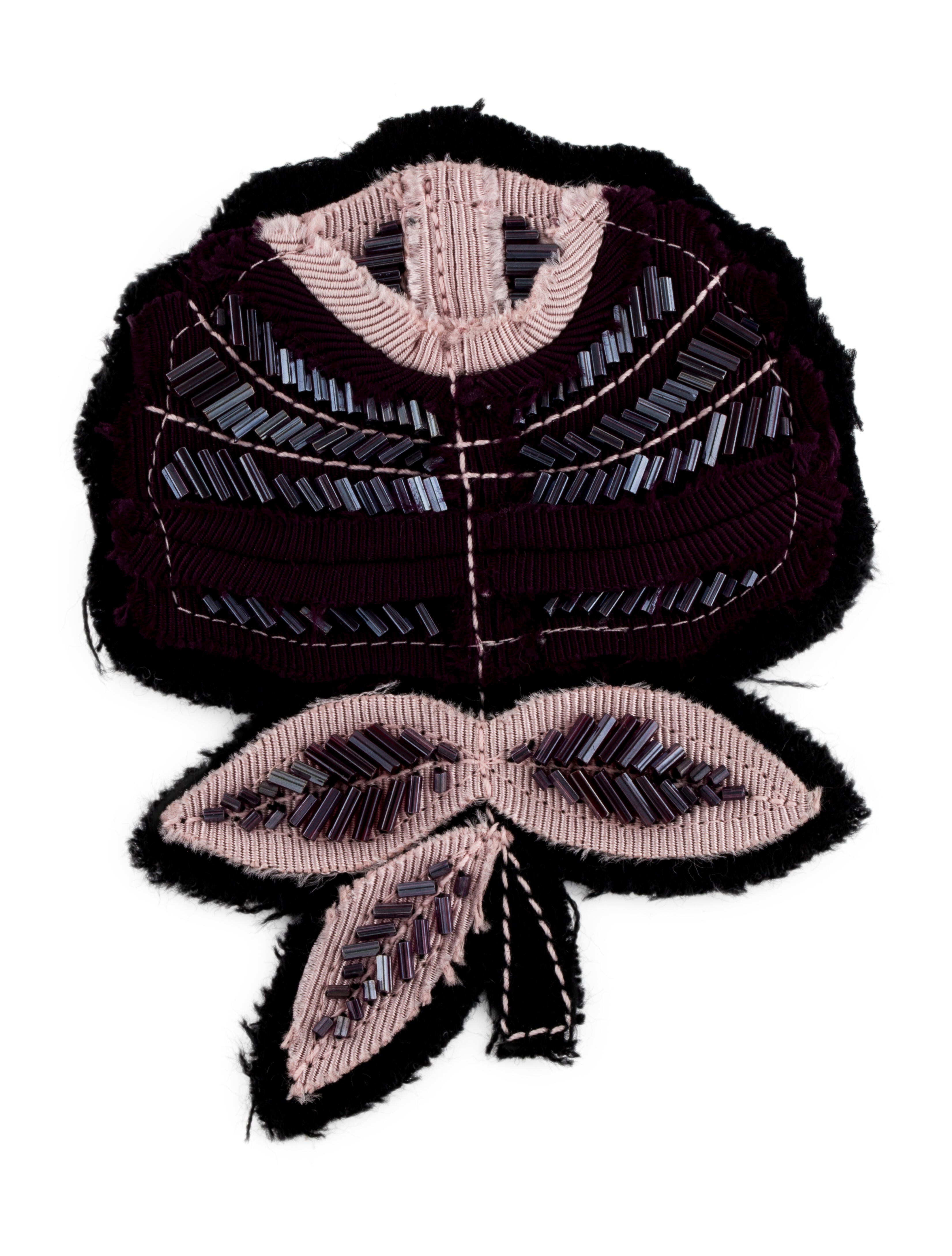 Prada Beaded Flower Brooch Pin Black, GoldTone Metal Pin, Brooches