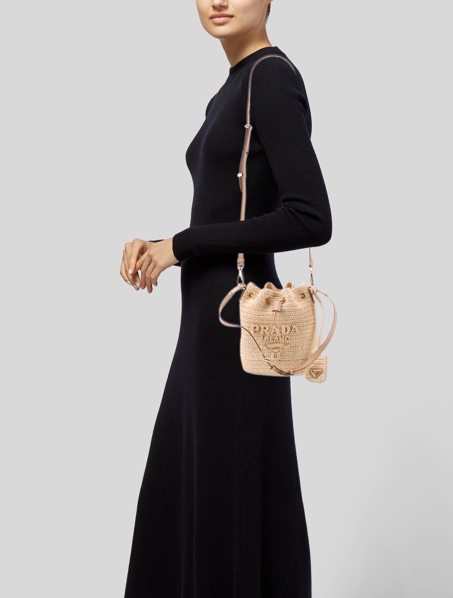 Prada Raffia Vitello Daino Soft Bucket Bag - Neutrals Bucket Bags