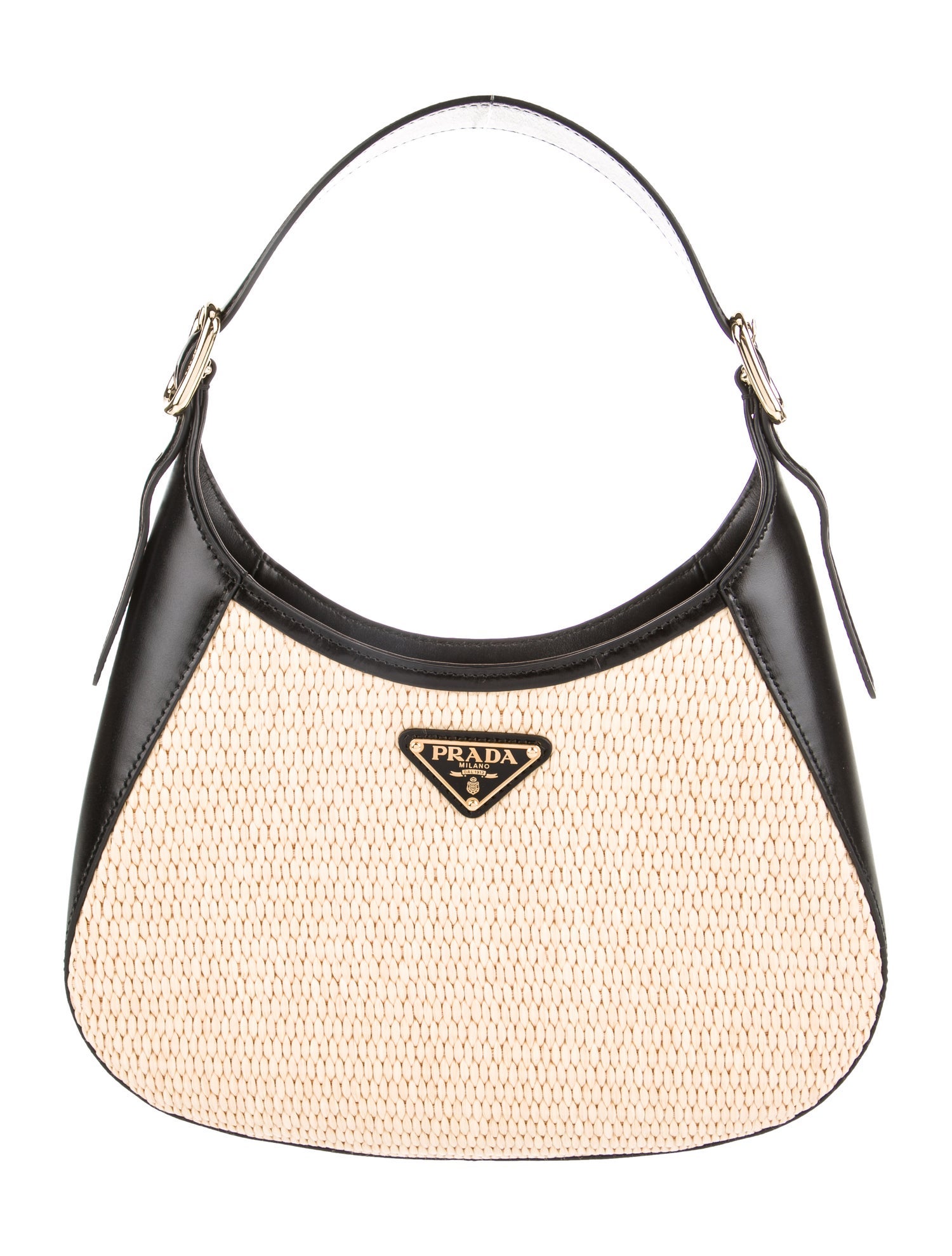 Prada Woven Leather-Trim Cleo Bag - Neutrals Shoulder Bags