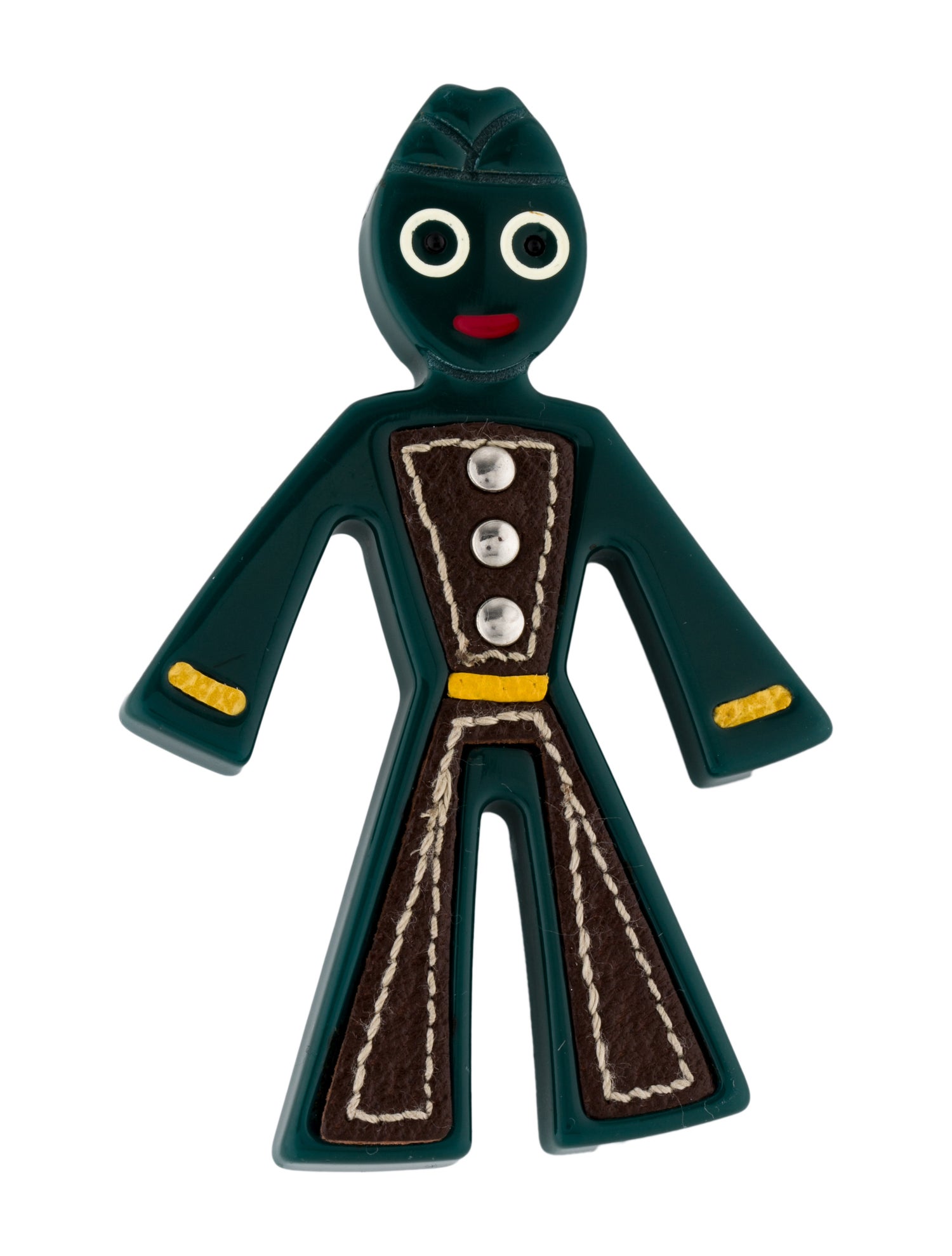 Prada Resin & Leather Brooch Black, SilverTone Metal Pin, Brooches