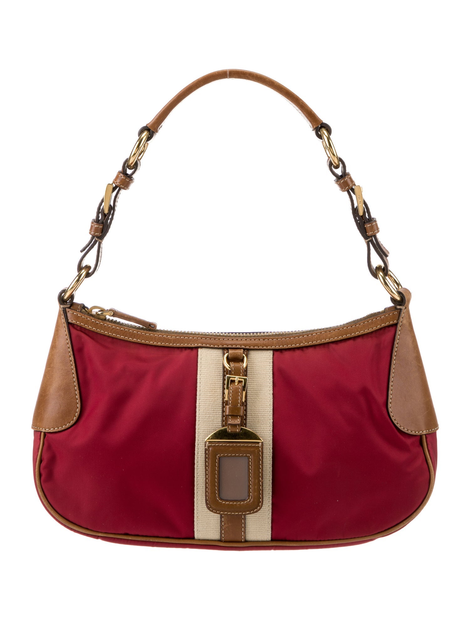 PRADA CRIMSON STRIPE LEATHER HAND BAG