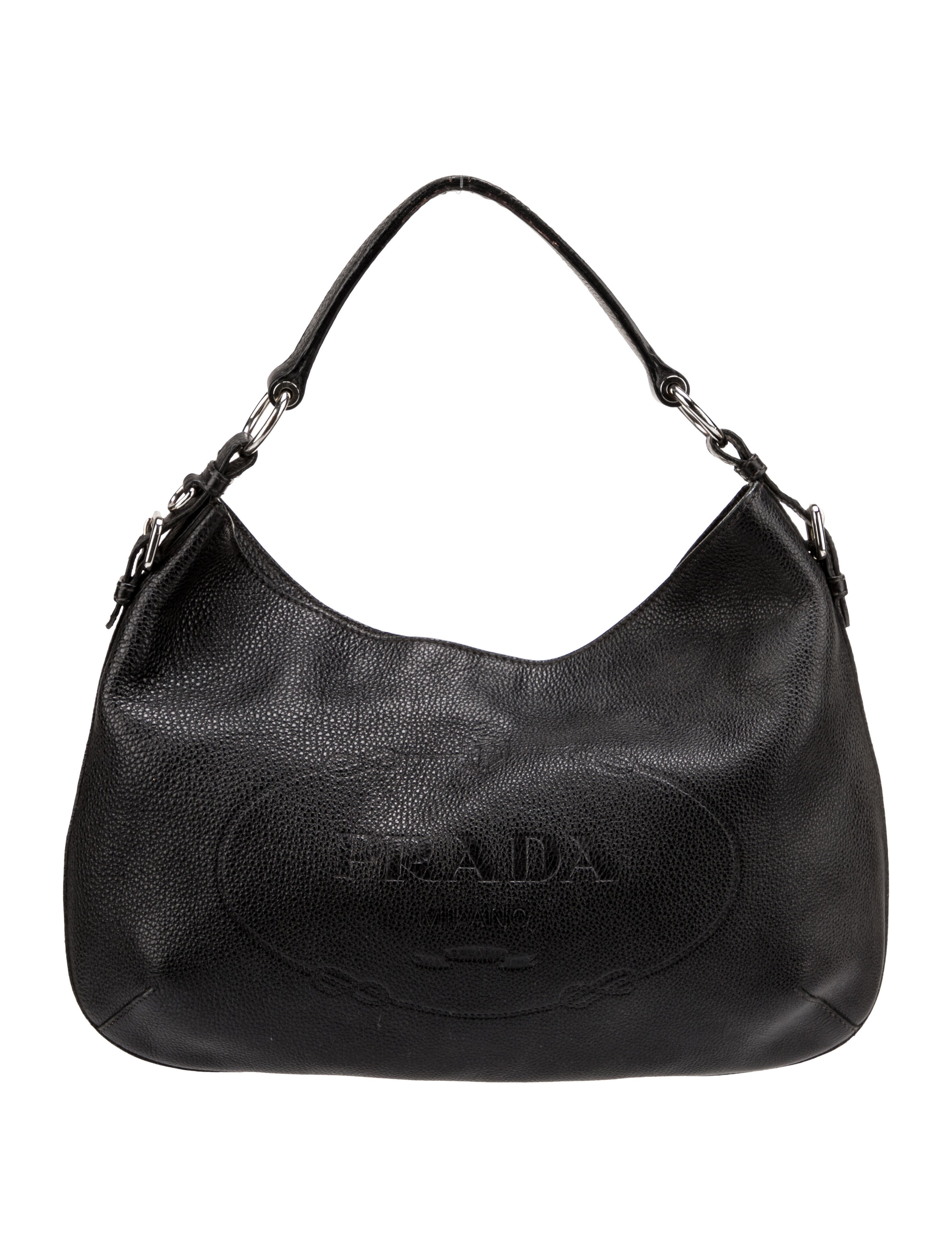 Prada Vitello Phenix Logo Hobo Black Shoulder Bags, Handbags
