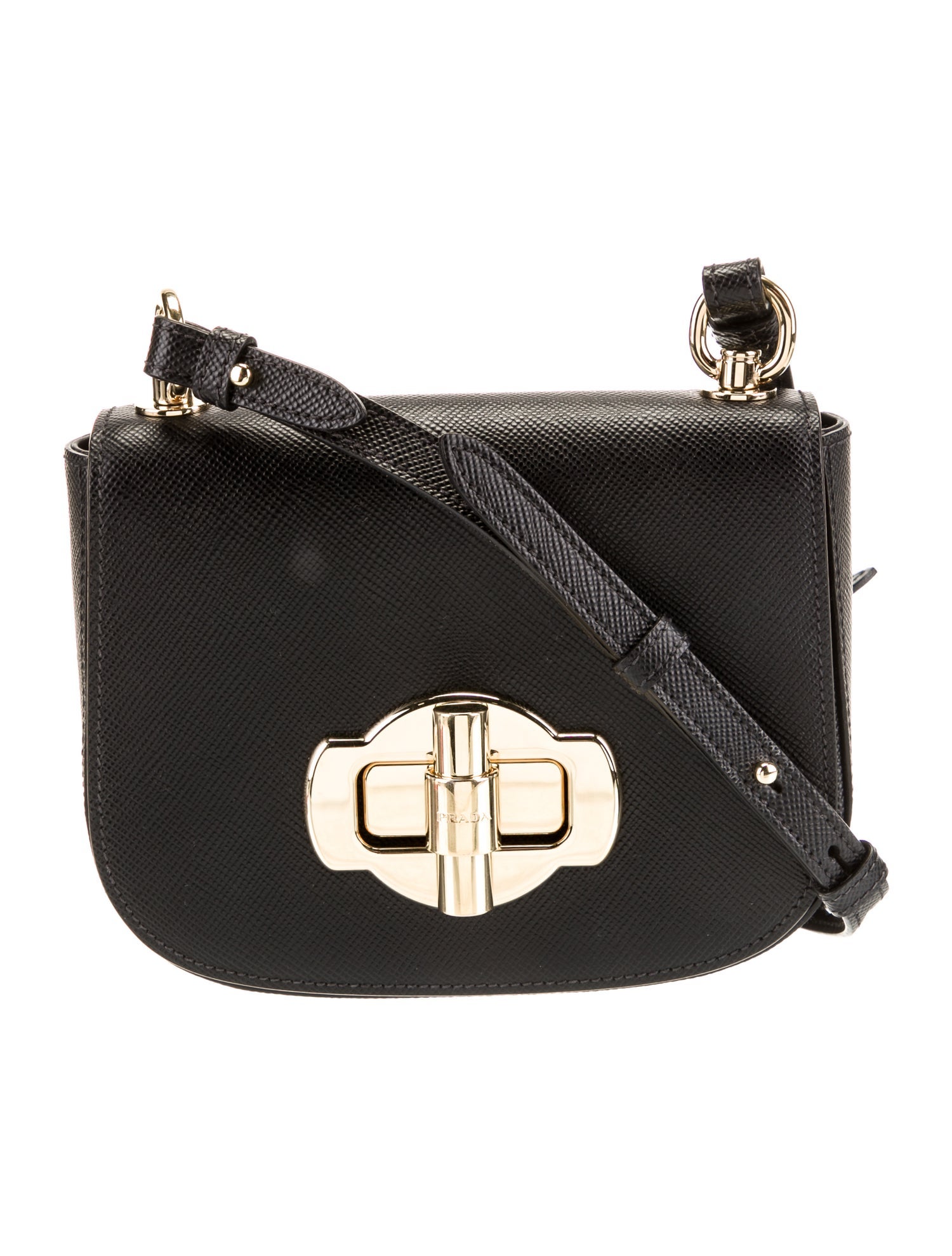 Prada Saffiano Cuir Pattina Crossbody Black Crossbody Bags, Handbags