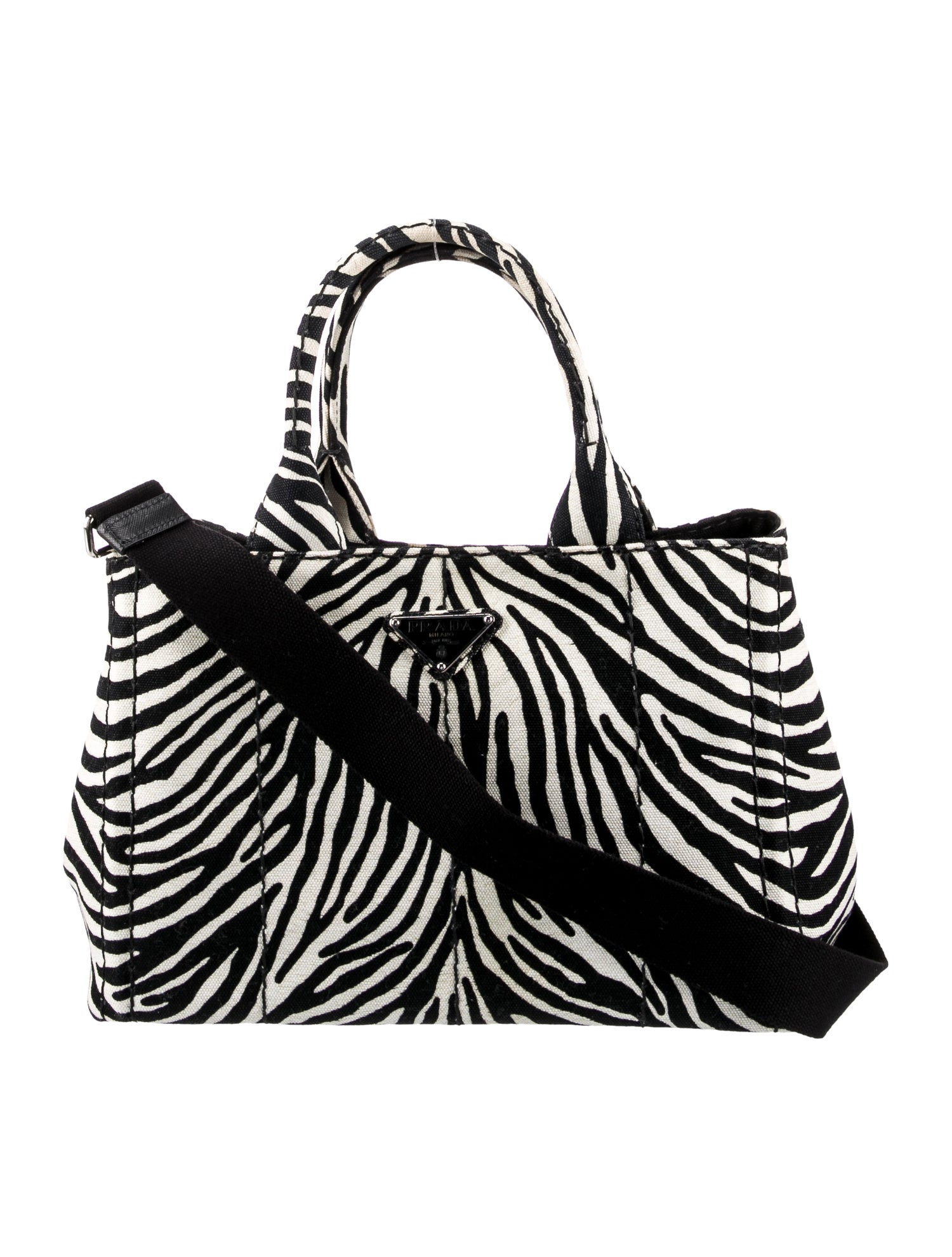 PRADA カナパ Prada Zebra Print Canapa Tote - Black Handle Bags, Handbags