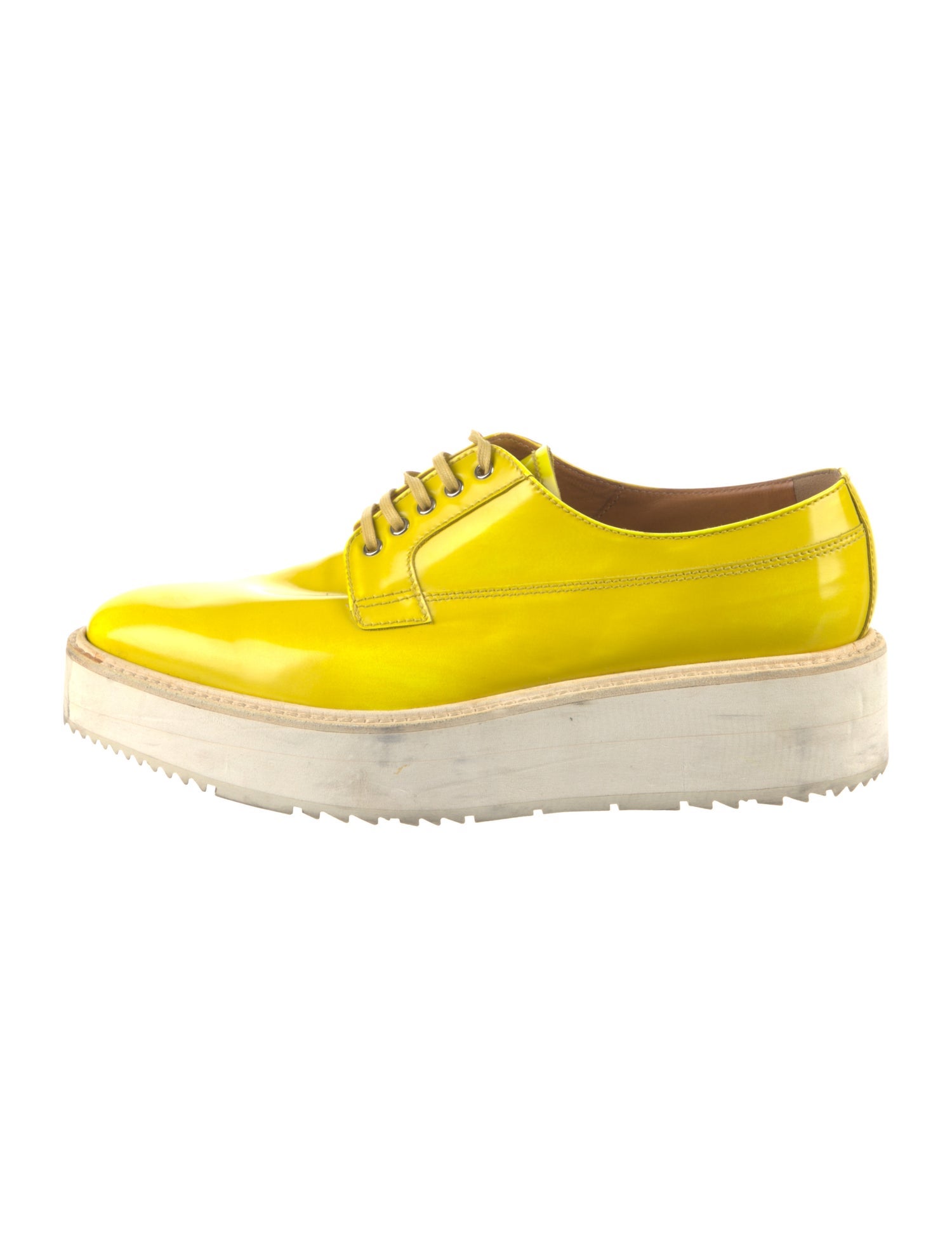 Prada Leather Printed Oxfords Yellow Oxfords, Shoes PRA914671 The RealReal