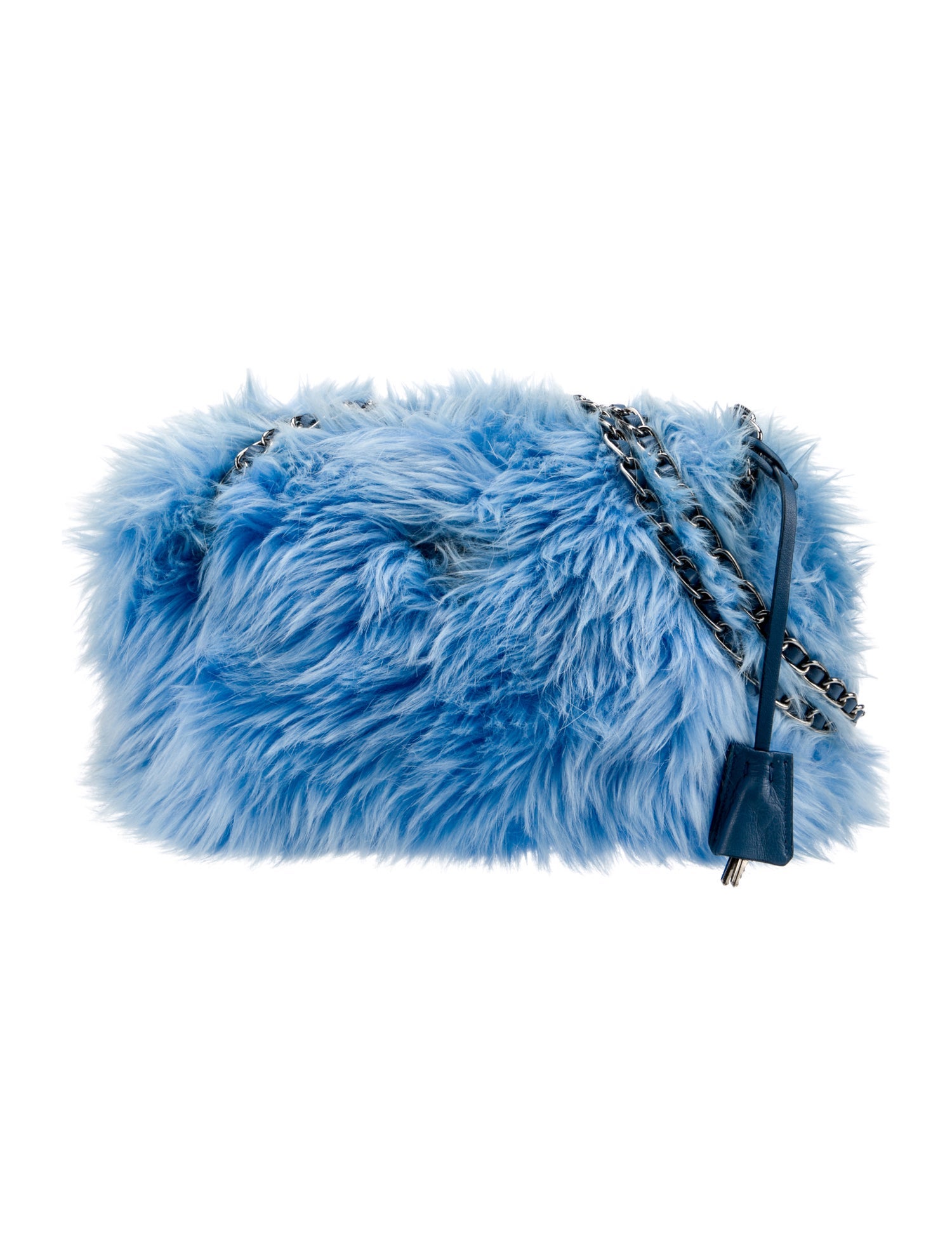 Prada Faux Fur Eco Pelliccia Bag Blue Shoulder Bags, Handbags