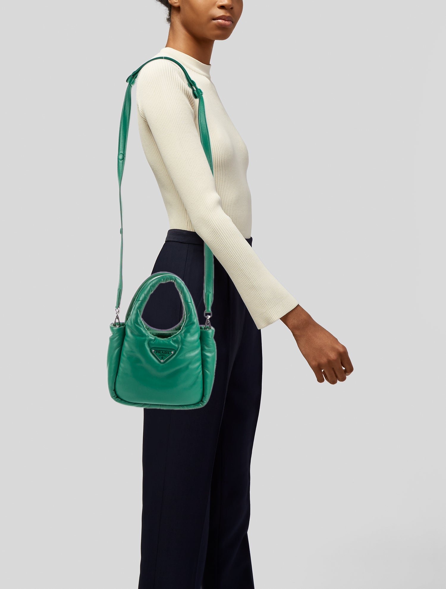 Prada Small Soft Padded Nappa Bag - Green Handle Bags